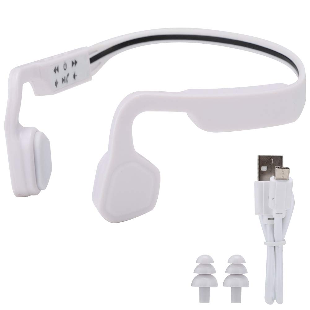ASHATA Bluetooth Bone Conduction Headphones with Noise Cancelling - Wireless 4.2 Stereo Sports Earphones for Running, Hiking, Cycling & Outdoor Activities (White) - Perfect for Workouts, Commuting & Travel