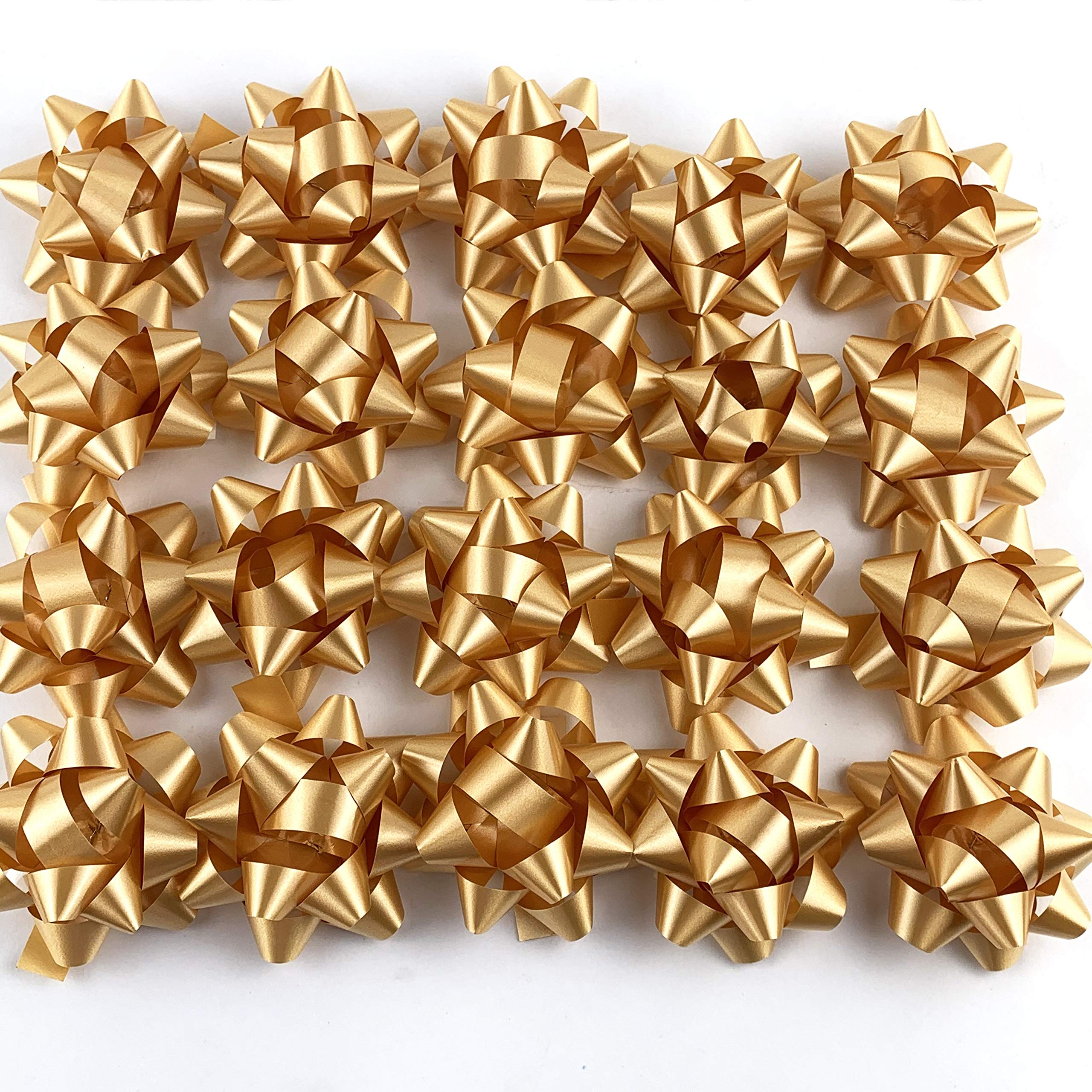 Premium Gold Confetti Star Bows - 2-3/4 Inch Party Gift Wrap Ribbons (20 Pack) - Perfect for Birthday, Wedding & Christmas Decorations