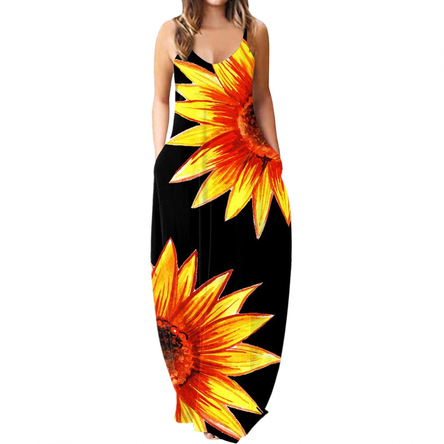 BAGELISE Women's Maxi Summer Sundress - Floral Print Midi Dress with Flowy Sleeveless Design | Casual Beach Dress, Vacation Outfit, Garden Party Wear