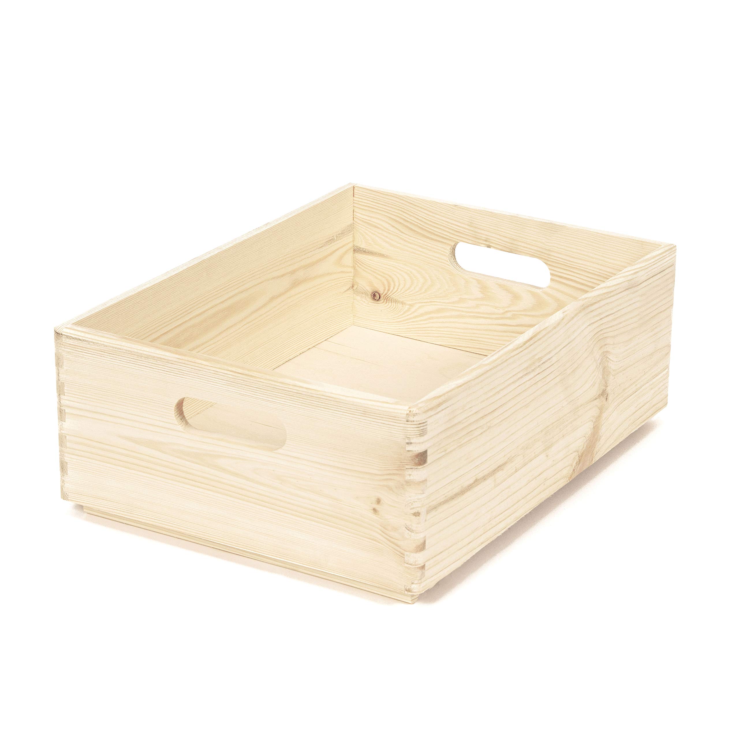 Unfinished Pine Wooden Storage Box with Handles - Medium Size Light Brown Craft Box for DIY, Gift Wrapping & Home Organization | Customizable Toy Box, Tool Box, Memory Box for Kids Room, Workshop & Keepsake Storage