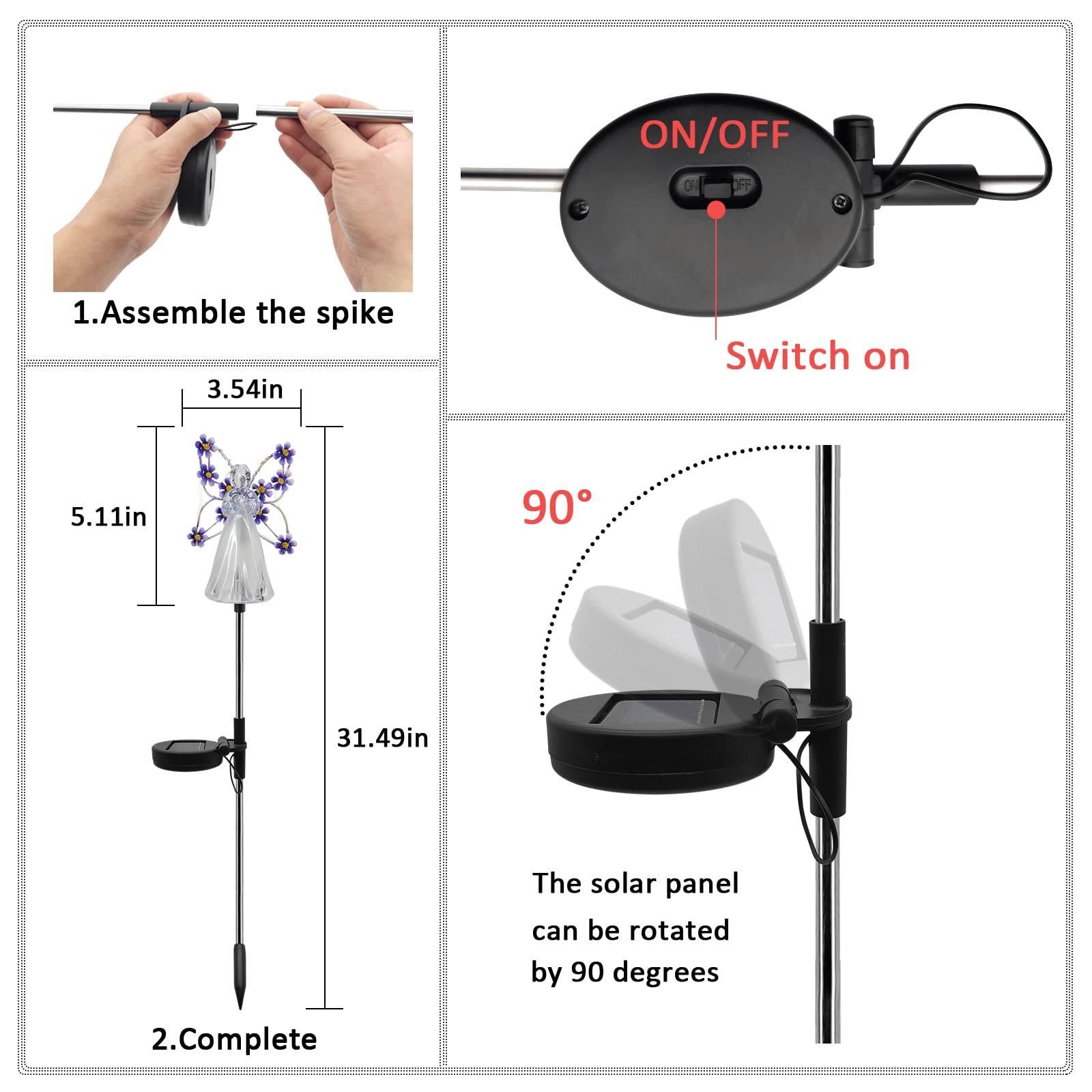 Solar Powered LED Angel Garden Lights - Waterproof Outdoor Solar Stake Lights for Pathway, Patio, Yard, Lawn, Grave & Cemetery Decor - Memorial Sympathy Gift (Purple) | Perfect for Landscape Lighting, Nighttime Safety & Decorative Ambiance