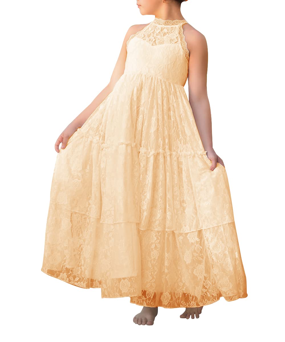 Vintage Floral Lace Sleeveless A-Line Maxi Dress for Girls | Flower Girl Dress for Weddings, Parties & Special Occasions | Perfect for Bridal Showers, Garden Parties & Formal Events