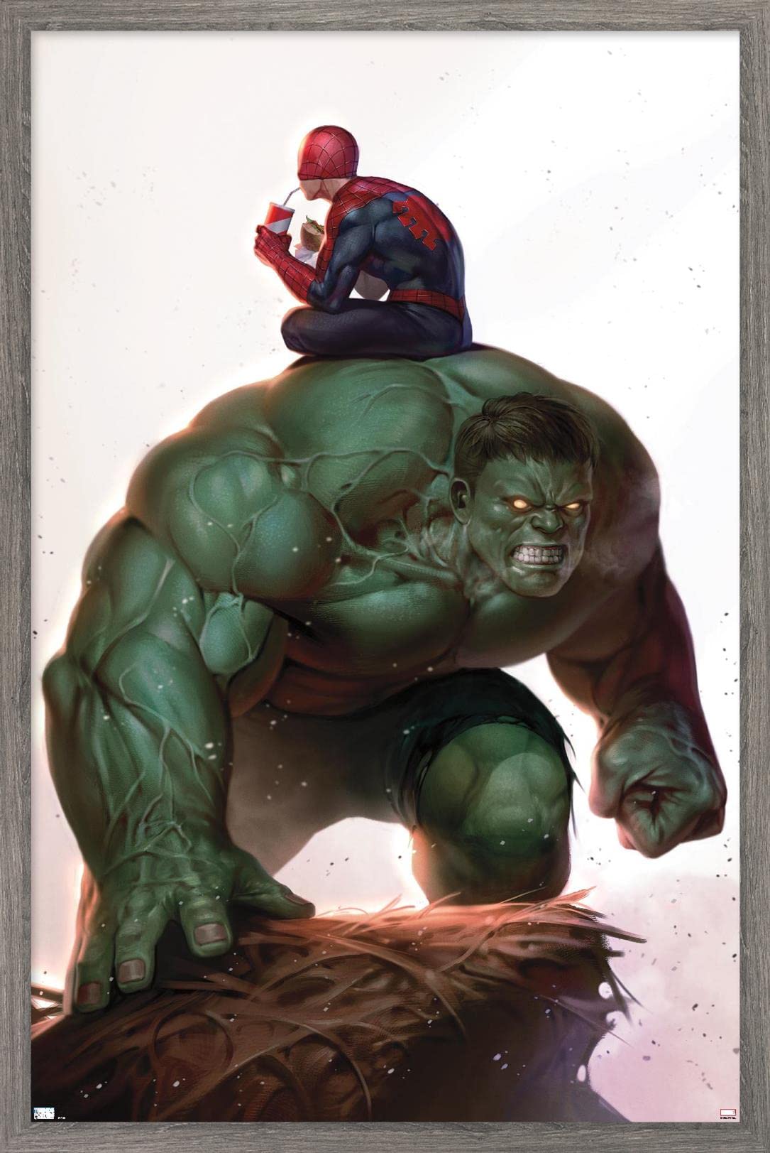 Marvel Comics Spider-Man & The Immortal Hulk #17 Framed Wall Poster - 22.4x14.7 Inches, Barnwood Frame - Perfect for Superhero Bedroom Decor & Comic Book Fan Gifts