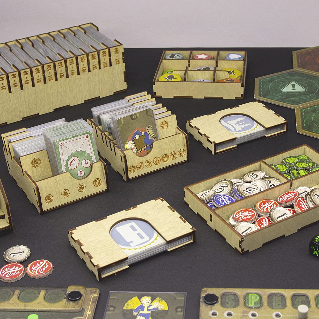 SMONEX Premium Board Game Organizer Box - Compatible with Fallout New California & Atomic Bonds Expansions - Perfect Fit for Original Game Box - Laser Engraved Design - Ideal for Game Nights & Collectors Display