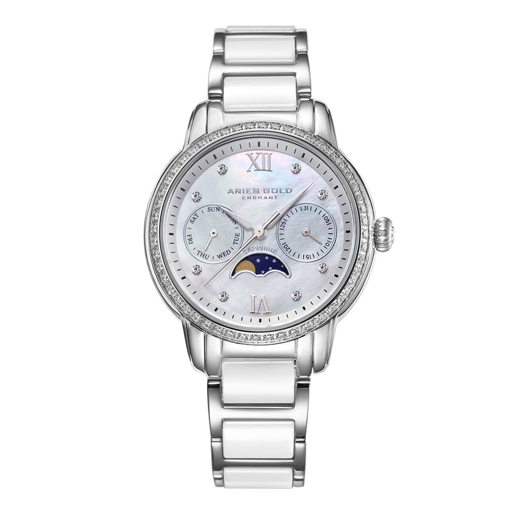 Aries Gold Enchant Luna L 58010L S MP White Ceramic Women's Watch - Elegant Luxury Timepiece for Formal Events & Everyday Wear