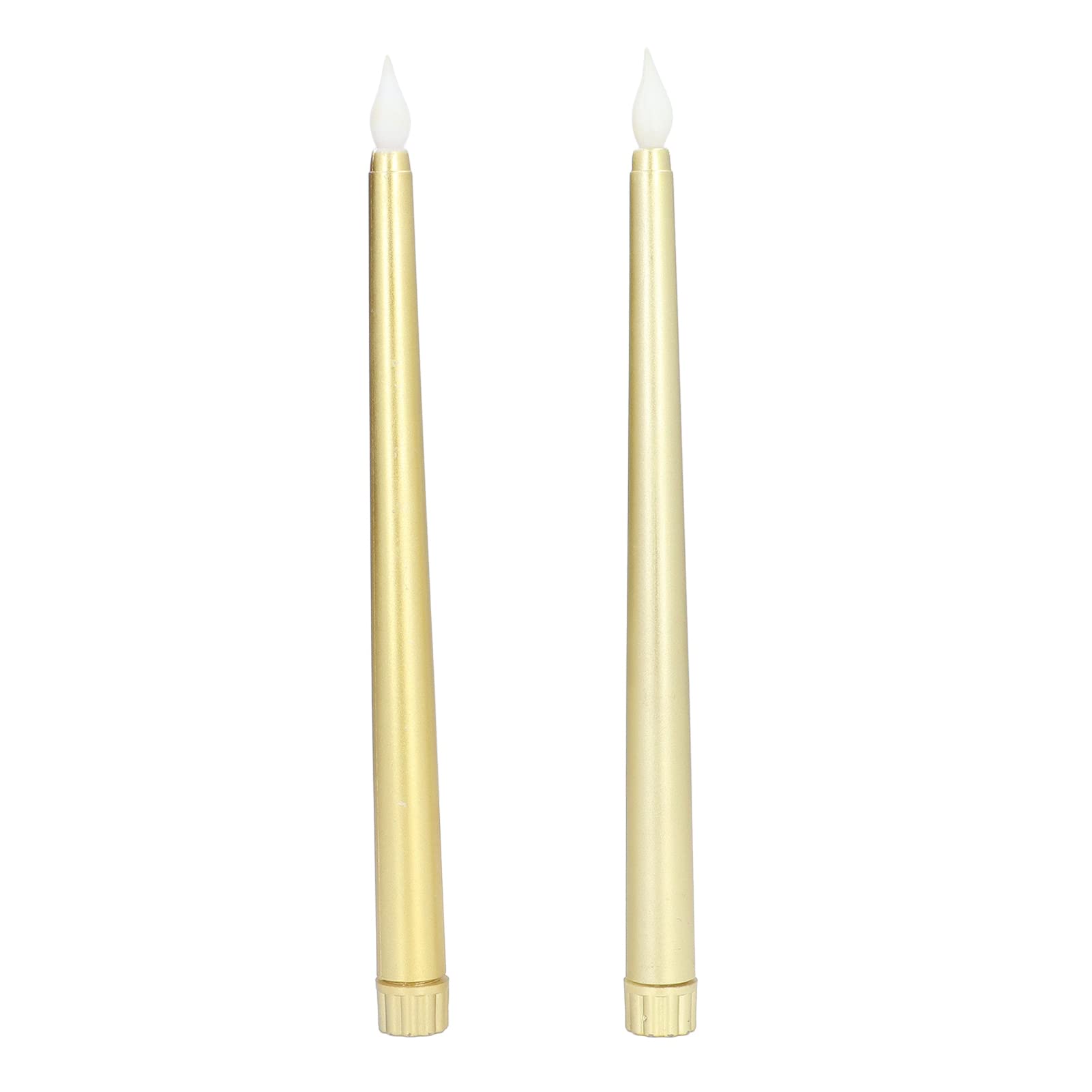 2-Pack LED Tapered Candle Lights with Realistic Flickering Flame - Battery Operated Flameless Candles for Wedding, Birthday, Christmas Decor (Gold Finish) - Perfect for Centerpieces, Table Settings & Romantic Ambiance