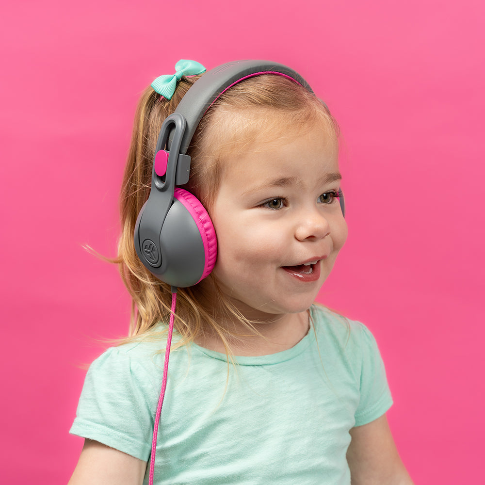 JBuddies Studio 2 On-Ear Wired Headphones for Kids - Pink & Gray - Lightweight Comfort for School, Travel & Home Learning