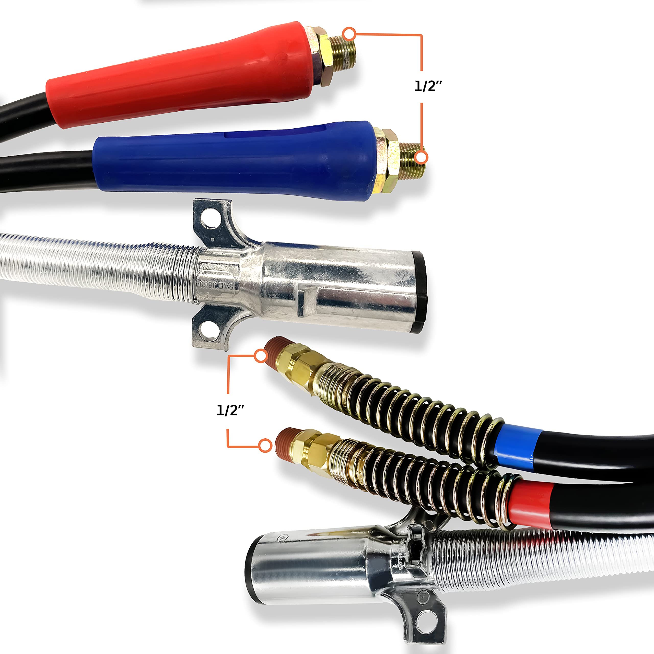TORQUE 12 FT 3-in-1 ABS Power Air Line Kit with Gladhands, Seals & Tender Spring - Heavy Duty Semi Truck Air Hose Accessories for Tractor Trailer (TR813212) - Ideal for Brake System Repairs & Fleet Maintenance
