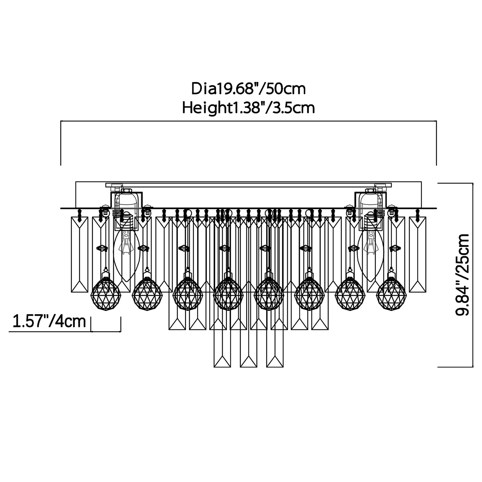 6-Light Modern Crystal Chandelier with Smoky Gray Rectangle & Clear Raindrop Crystals - 20