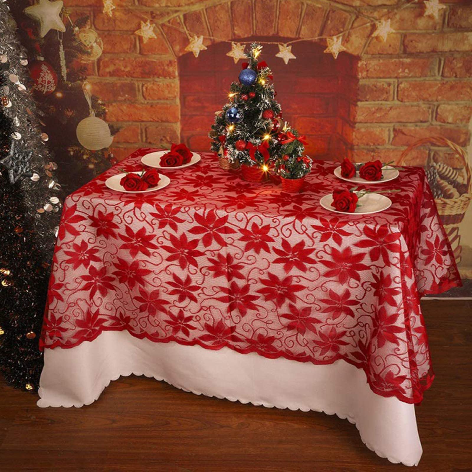Elegant Red Lace Tablecloth 60