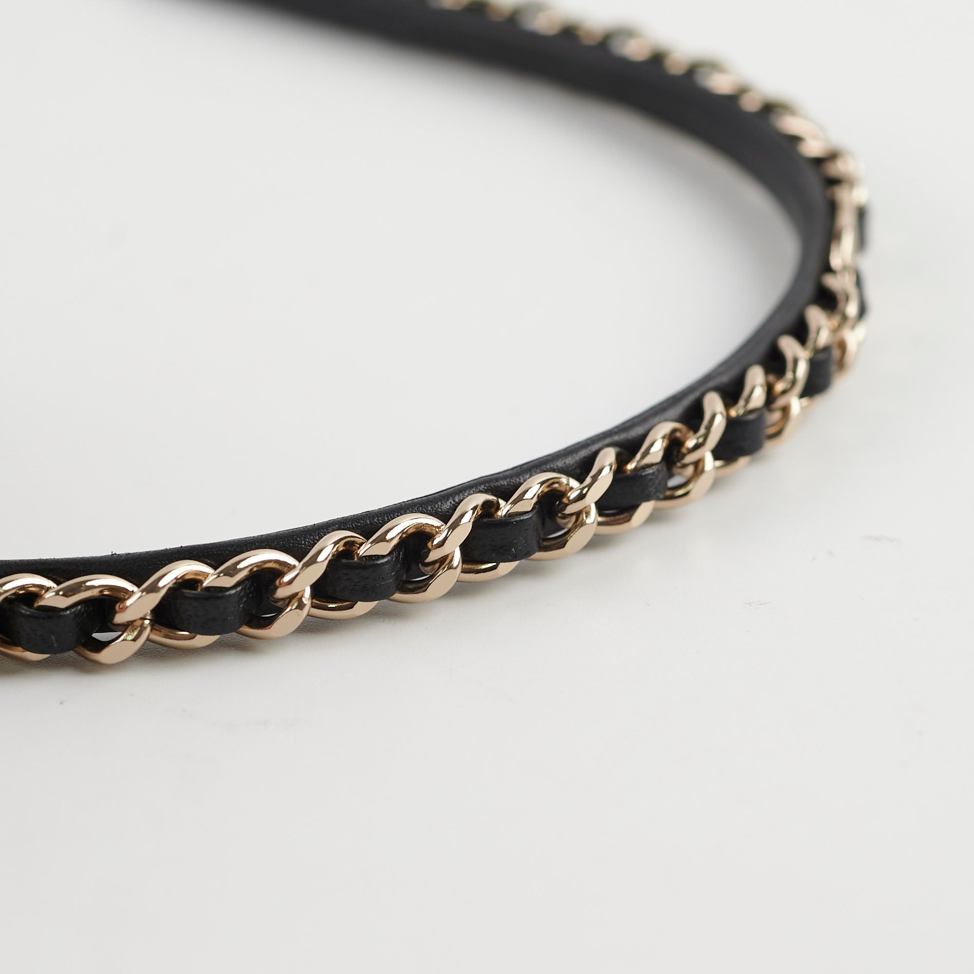 Chanel Black Leather Chain CC Logo Headband for Women - Luxury Hair Accessories for Parties, Weddings & Special Occasions