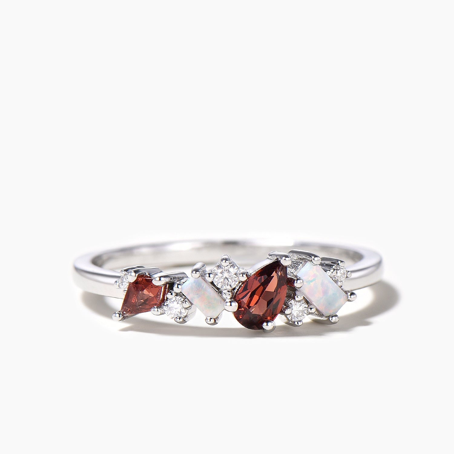 Pear Cut Garnet Cluster Wedding Band - Mixed Cut Opal & Diamond Dainty Ring for Women | Elegant Bridal Jewelry, Anniversary Gift, Engagement Ring Alternative