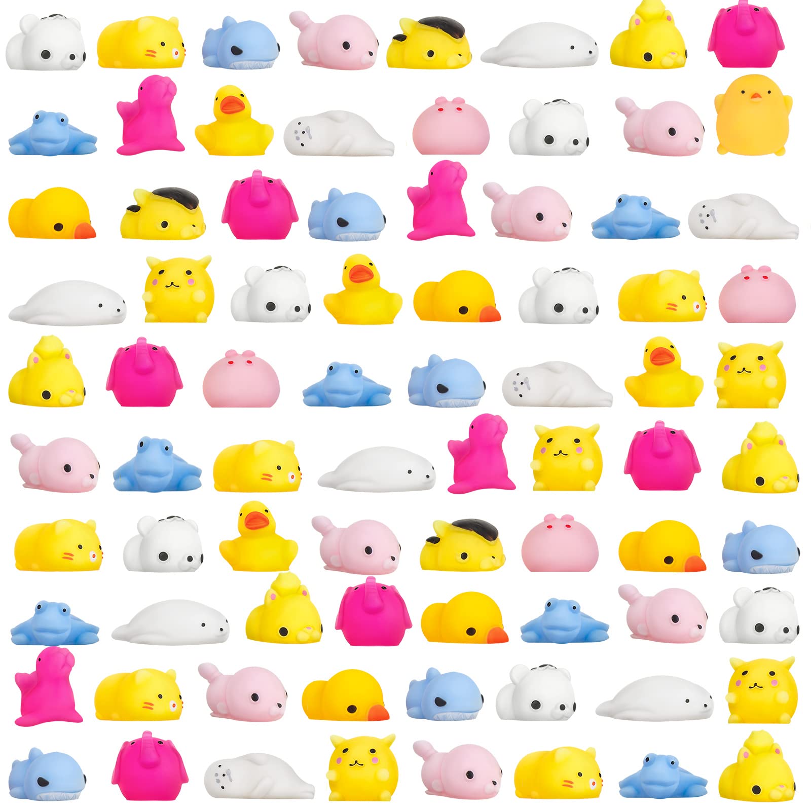 Kawaii Mochi Squishy Toys - 100pcs Stress Relief Animals for Party Favors & Classroom Prizes