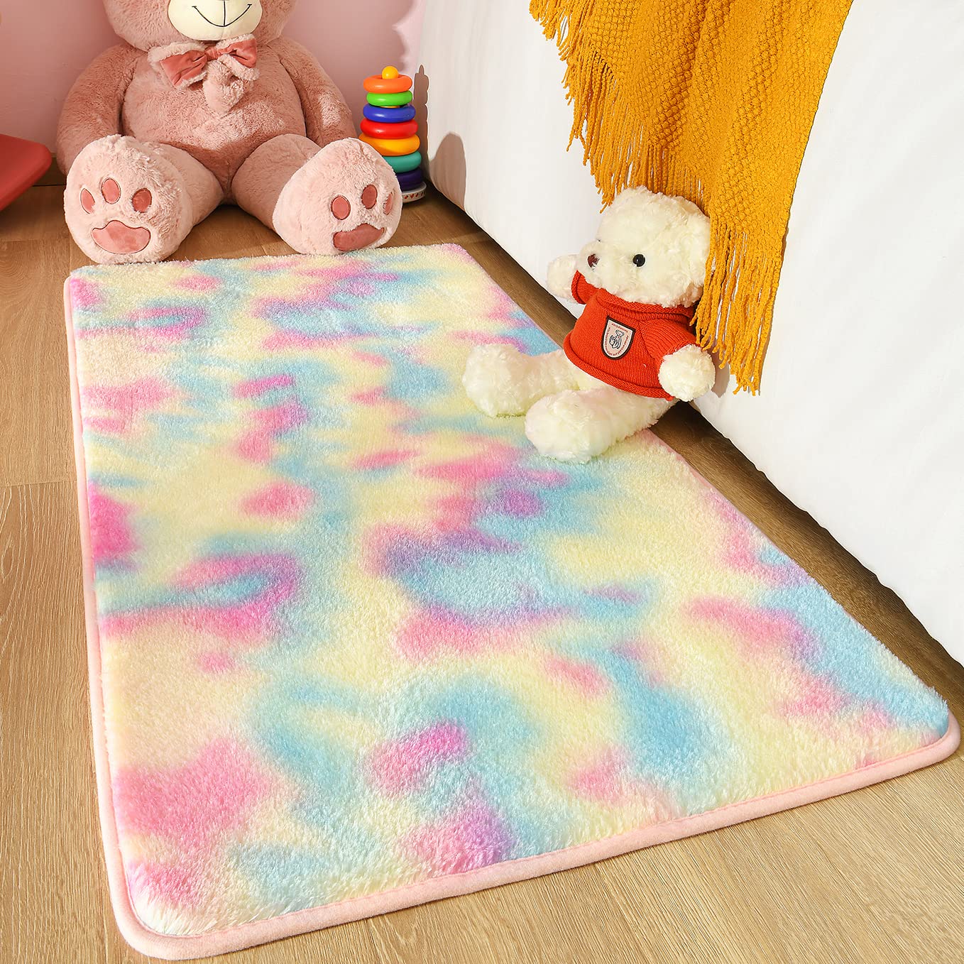 Astorug Shaggy Rugs 2x4 Feet - Soft Plush Rainbow Pink Carpet for Bedroom, Dorm, Kids Room & Nursery | Furry Rug for Girls Room, Teen's Room & Living Room Decor | Cozy Floor Mat for Home, Playroom & Lounge Areas