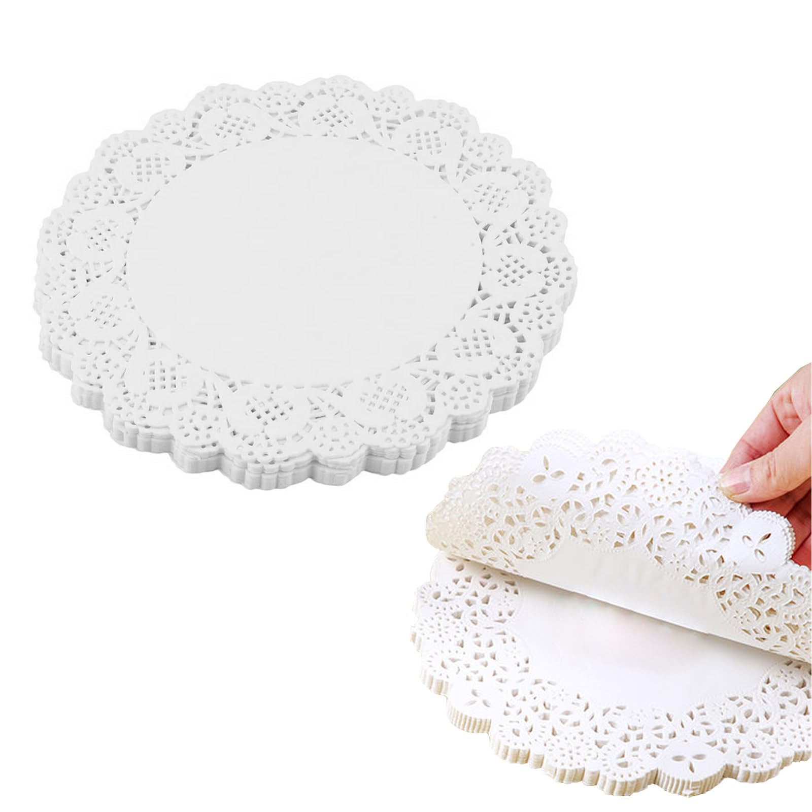 5 Inch Round White Lace Paper Doilies - Pack of 100 for Cake Decorating, Dessert Displays, Party Table Settings & DIY Crafts - Elegant Food Safe Decorative Doilies for Weddings, Tea Parties & Home Decor