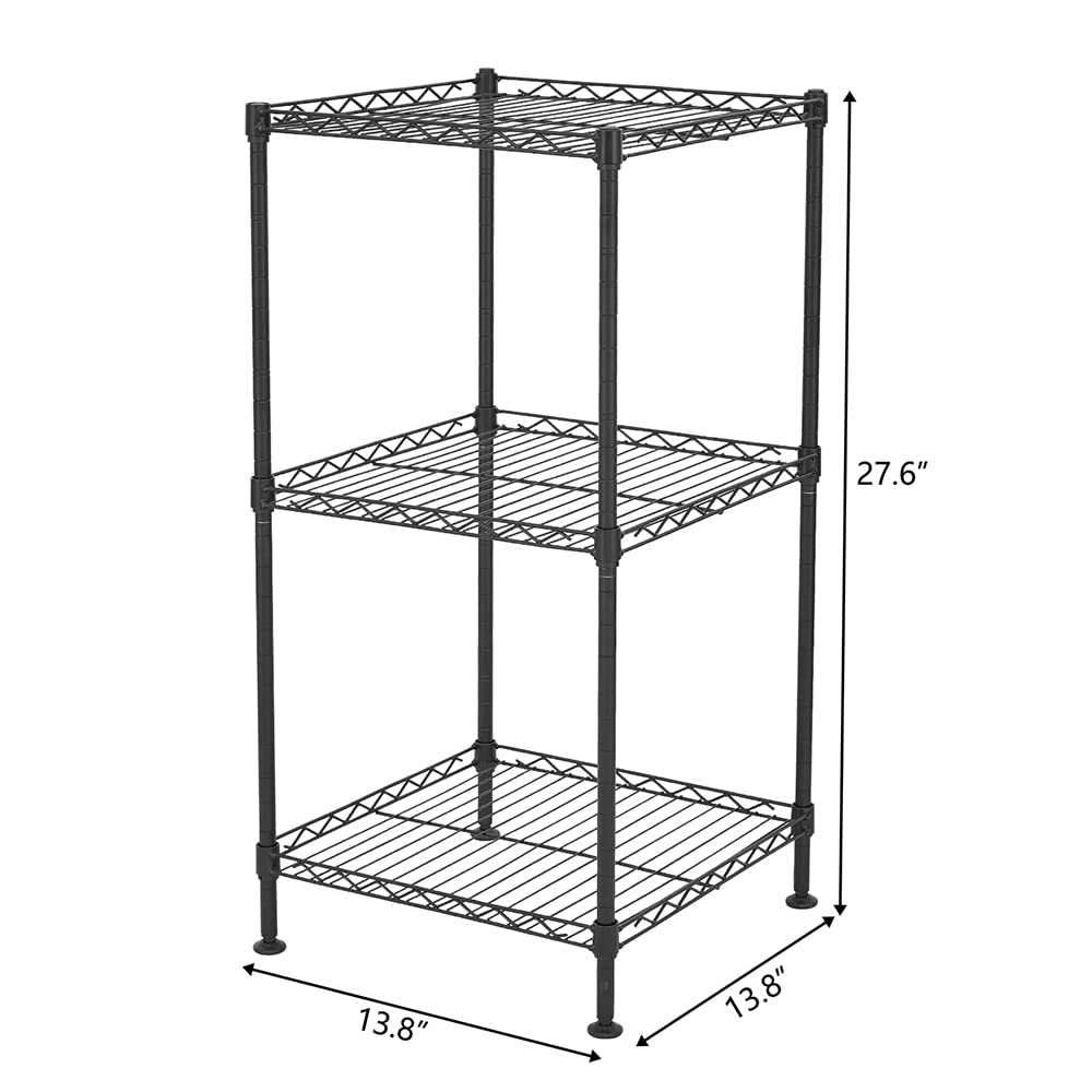 3-Tier Adjustable Height Wire Shelving Unit - Heavy Duty Metal Storage Rack for Garage, Kitchen, Pantry & Closet Organization - 13.78
