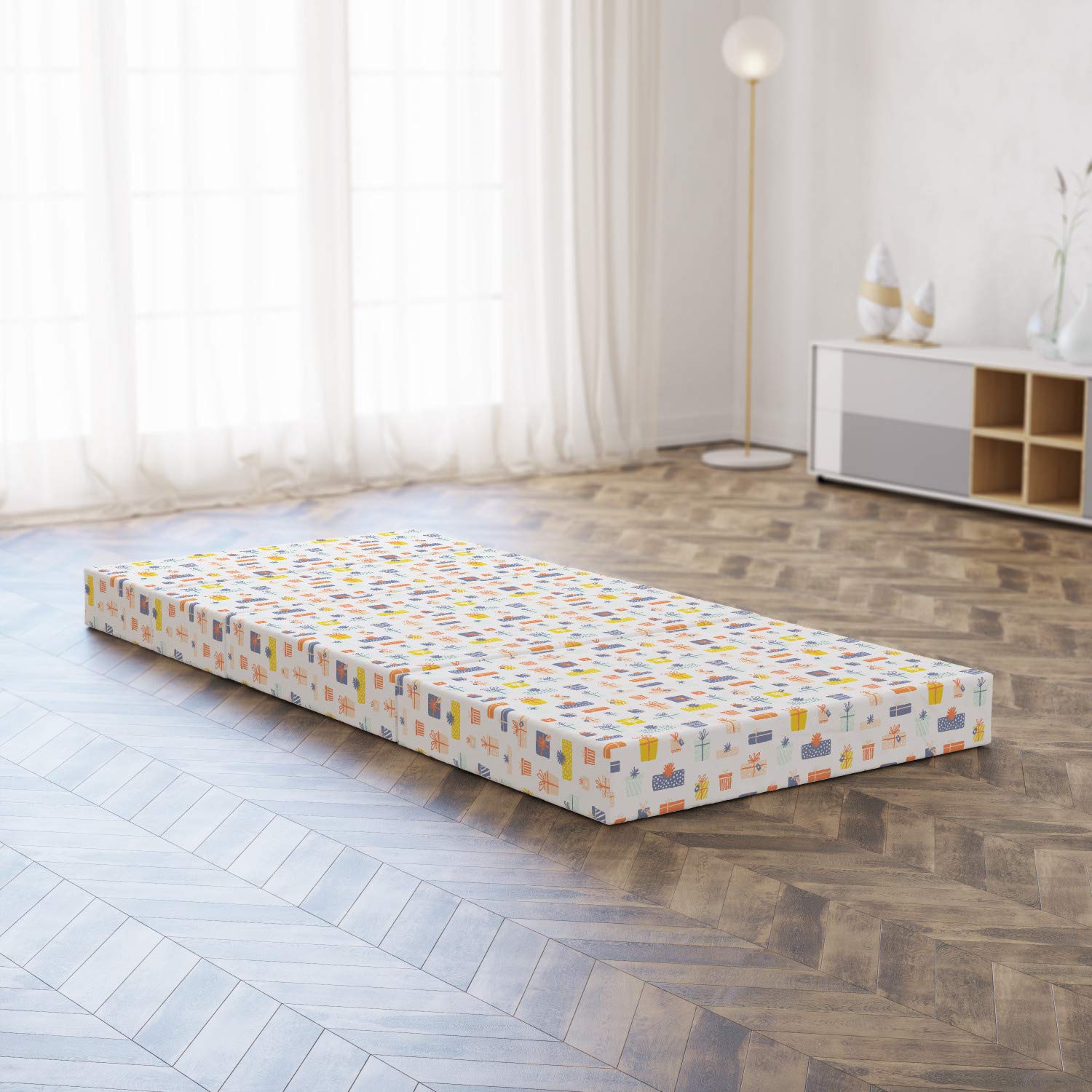 Ambesonne Happy Birthday Foldable Mattress - 74.8 x 35.4 Inch Colorful Gift Box for Christmas & Special Occasions - Perfect for Parties, Sleepovers & Guest Bedding
