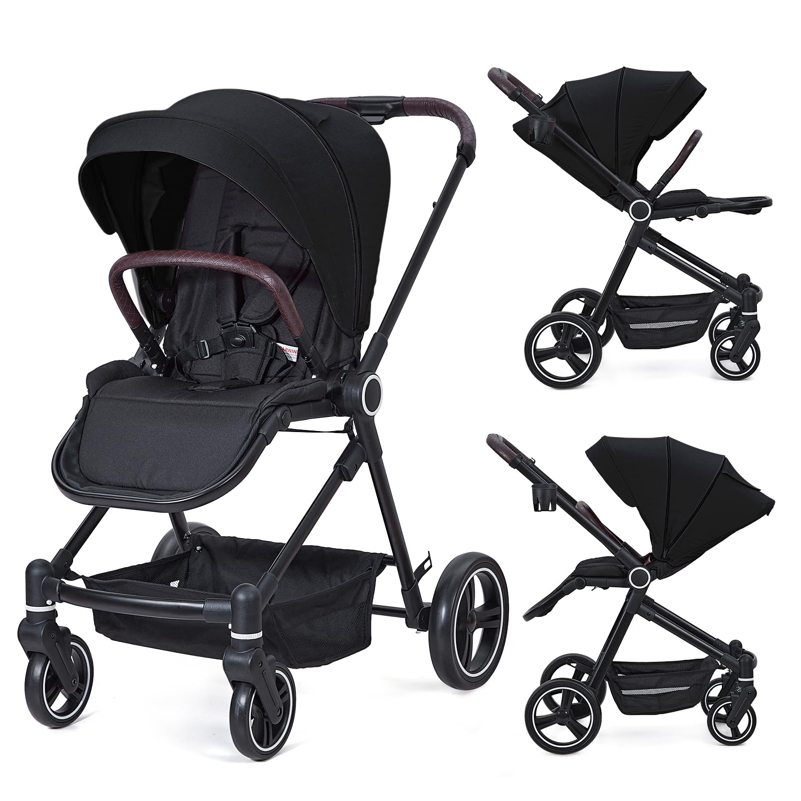 **Foldable Baby Stroller for Newborn & Toddler - Lightweight Travel Pushchair with Reversible Seat, Adjustable Canopy & Footrest, Storage Basket & Cup Holder - Perfect for Shopping, Travel & Outdoor Walks (Black)**