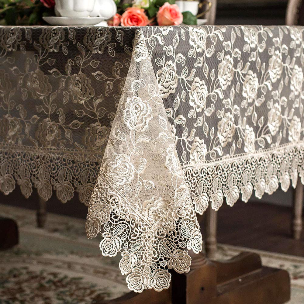 ARTABLE Vintage Lace Macrame Tablecloth - Embroidered Rectangular Table Cover for Wedding, Banquet, Holiday & Dinner Tables - Shabby Chic Design (Golden, 51x70 Inches) - Perfect for Elegant Dining, Tea Parties & Special Occasions