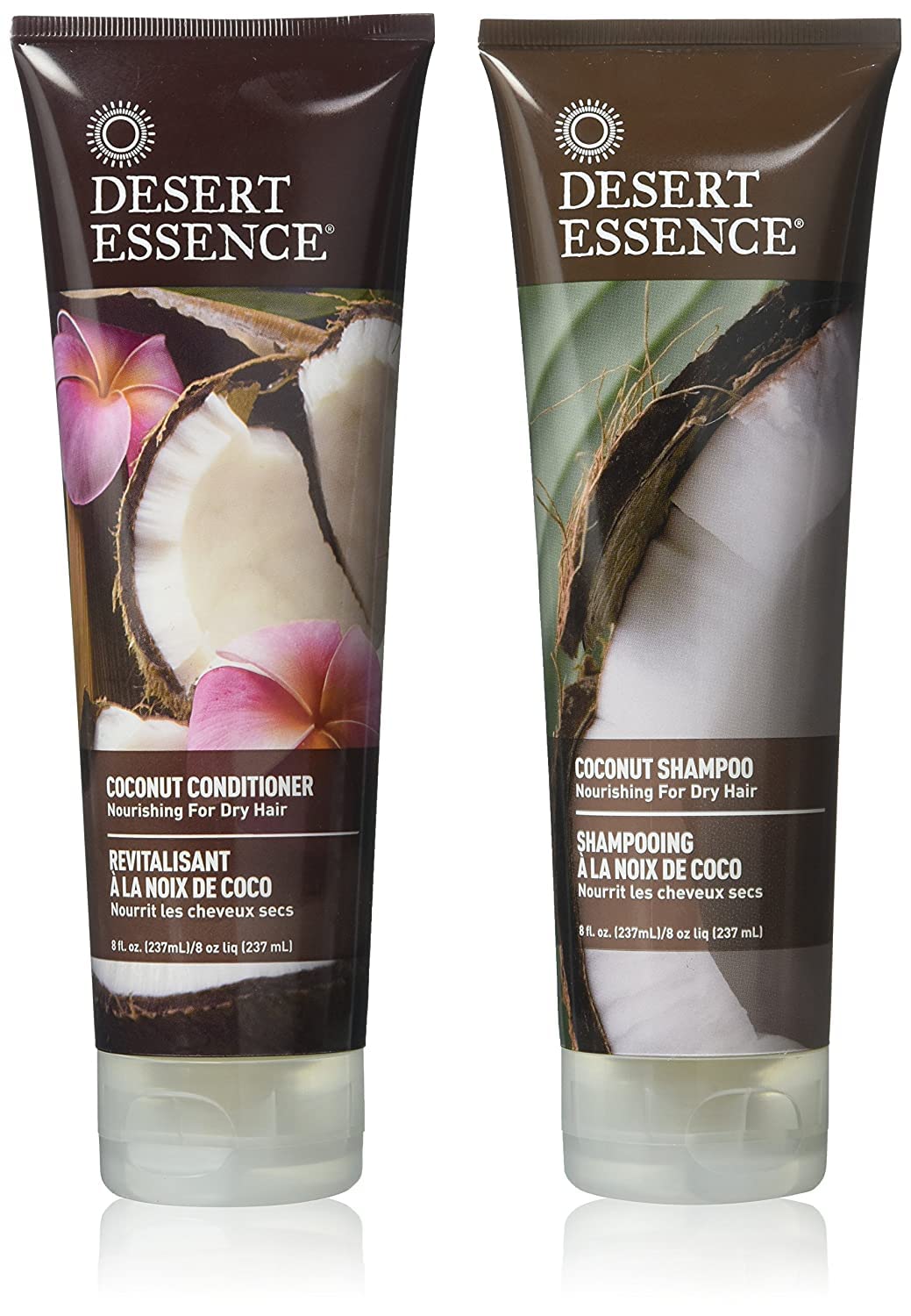 Desert Essence Coconut Shampoo & Conditioner Set for Dry Hair - 8oz Nourishing Hair Care with Coconut Oil - Refreshing Scent - Hydrating & Revitalizing - Perfect for Daily Hair Wash & Scalp Care - Great for Damaged, Frizzy & Color-Treated Hair