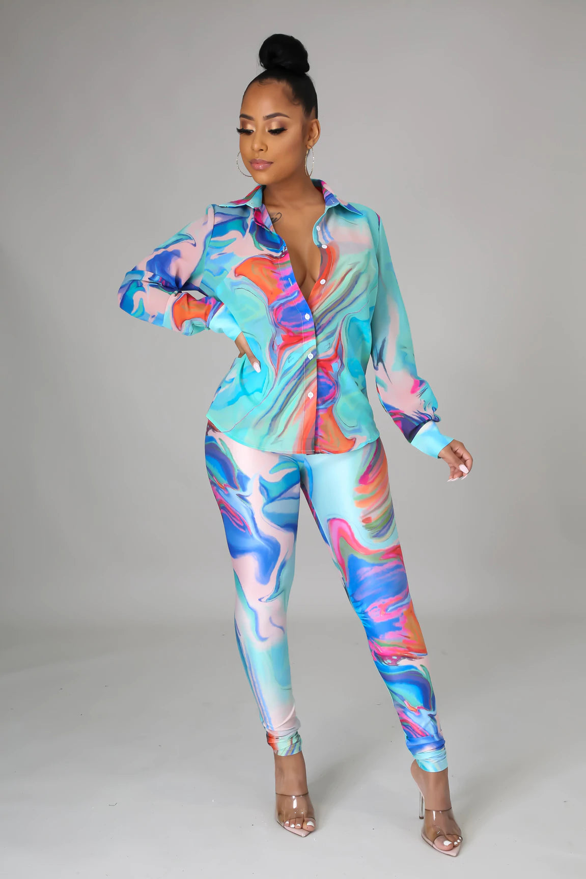 Paradise Sheer Pants Set - Women's Floral Print Loungewear & Sleepwear - Soft Breathable Fabric for Home Relaxation, Yoga & Vacation Wear