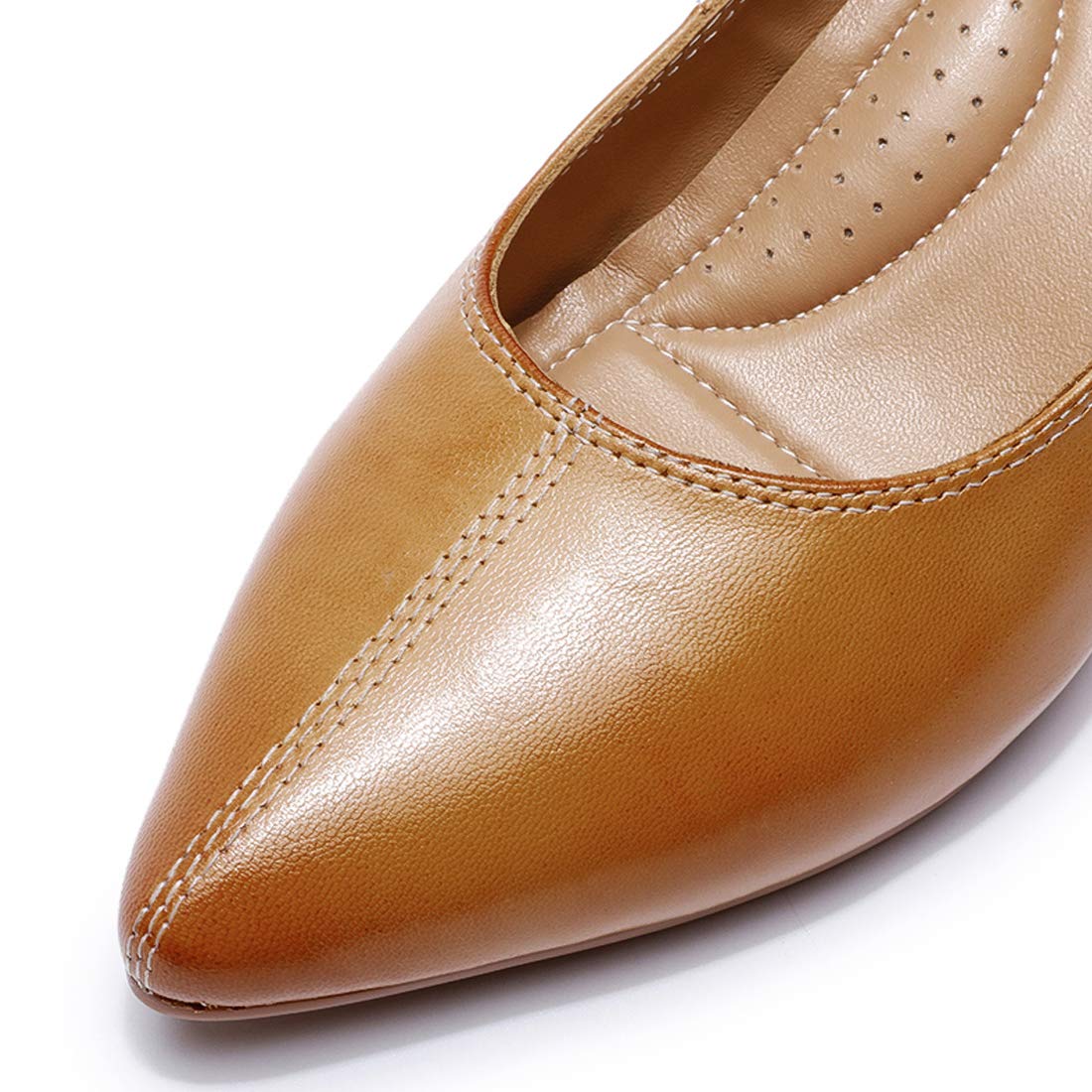 Mona Flying Women's Leather Pump Shoes - Medium Heel Pointed Toe Professional Office Dress Shoes for Ladies - Perfect for Business Attire, Work & Formal Occasions