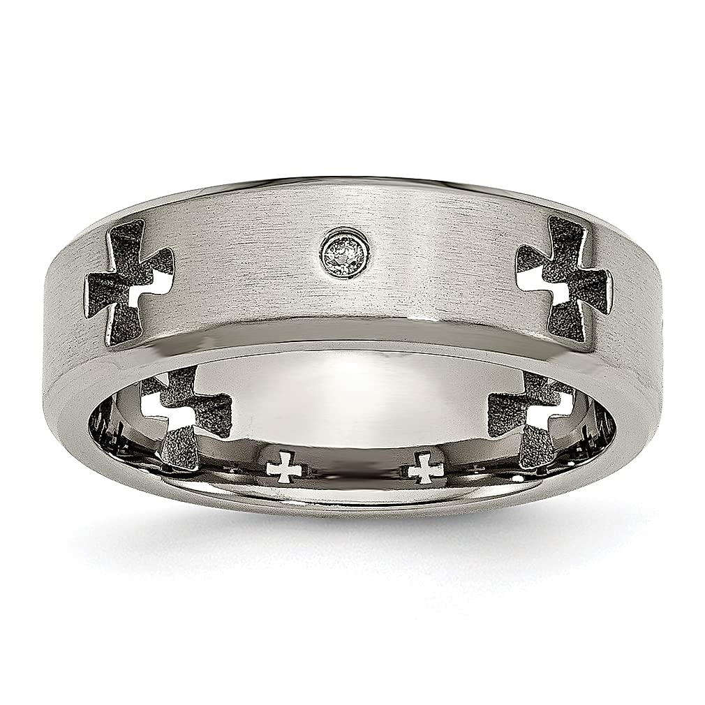 ICE CARATS Titanium Brushed 1/20 Carat Diamond Cross Religious Wedding Band for Men - 7mm Wide Cut-Out Design, Fashion Jewelry Gift for Dad, Husband & Him - Perfect for Weddings, Anniversaries & Religious Occasions