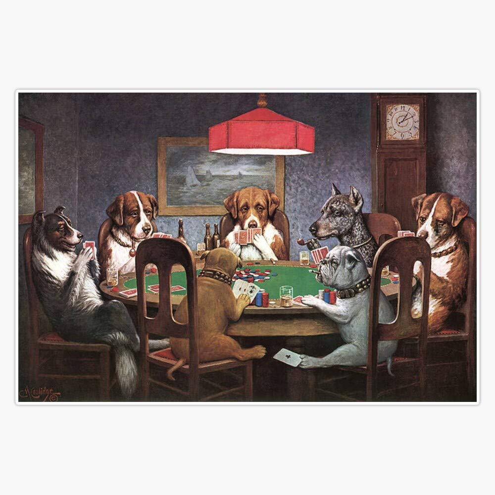 Dogs Playing Poker Vinyl Waterproof Sticker - 5 Inch Decal for Car, Laptop, Wall, Window & Bumper - Durable, Weatherproof Design for Outdoor & Indoor Use