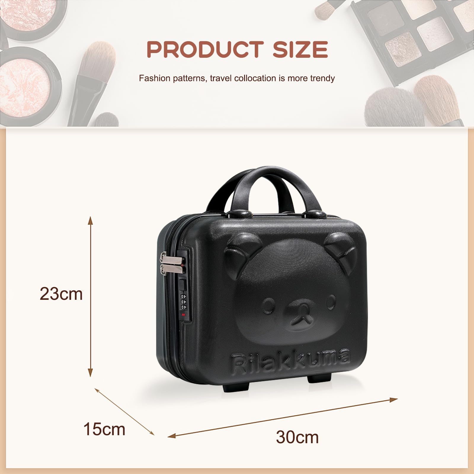 Balakaka 10L Waterproof Hard Shell Vanity Case with Combination Lock - Portable Travel Cosmetic Organizer with Zipper & Handles for Women & Girls | Perfect for Air Travel, Gym, Beach & Makeup Storage