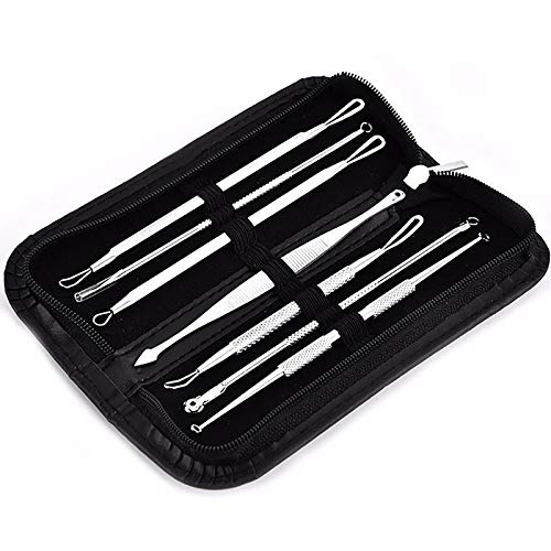 Anjetan 7PCS Blackhead Tweezers Kit - Professional Stainless Steel Acne Removal Tools with Travel Case - Blackhead Extractor, Pimple Popper & Blemish Remover Set for Face & Body Care - Perfect for Home Spa, Travel & Professional Use