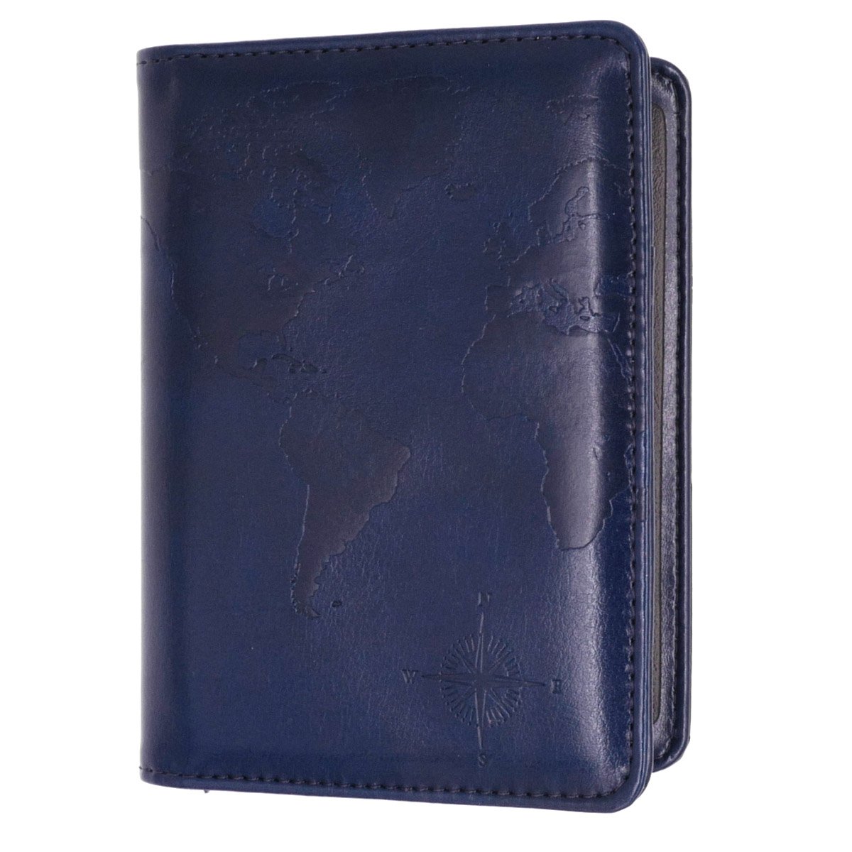 RFID Blocking Passport Holder - Blue Map Crazy Horse PU Leather Travel Wallet for Men & Women | Secure ID & Credit Card Protection for Airports, Hotels & International Trips