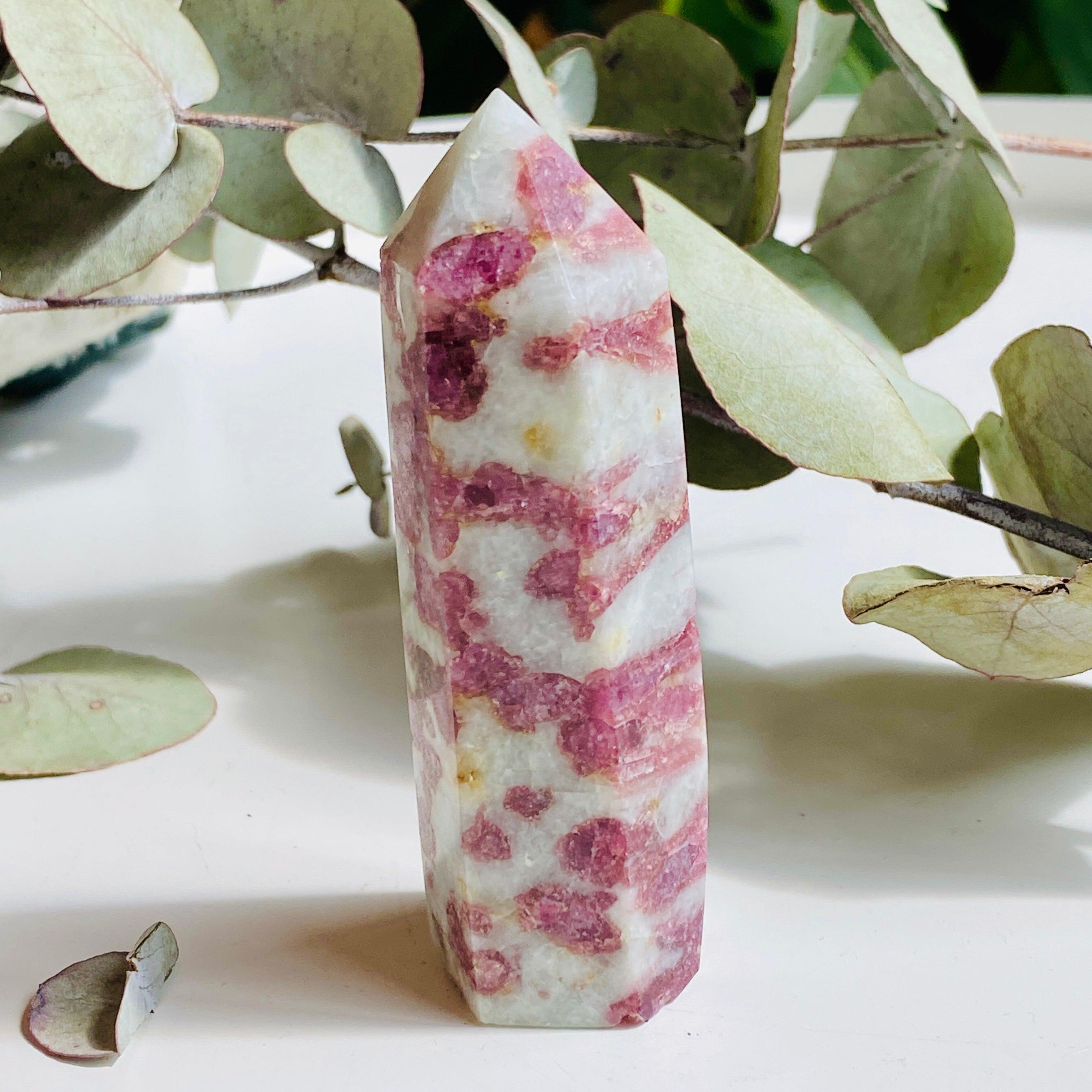 Natural Pink Tourmaline in Quartz Generator PTQG 10 - Healing Crystal for Meditation, Reiki & Energy Work - Perfect for Home Decor, Spiritual Gifts & Chakra Balancing