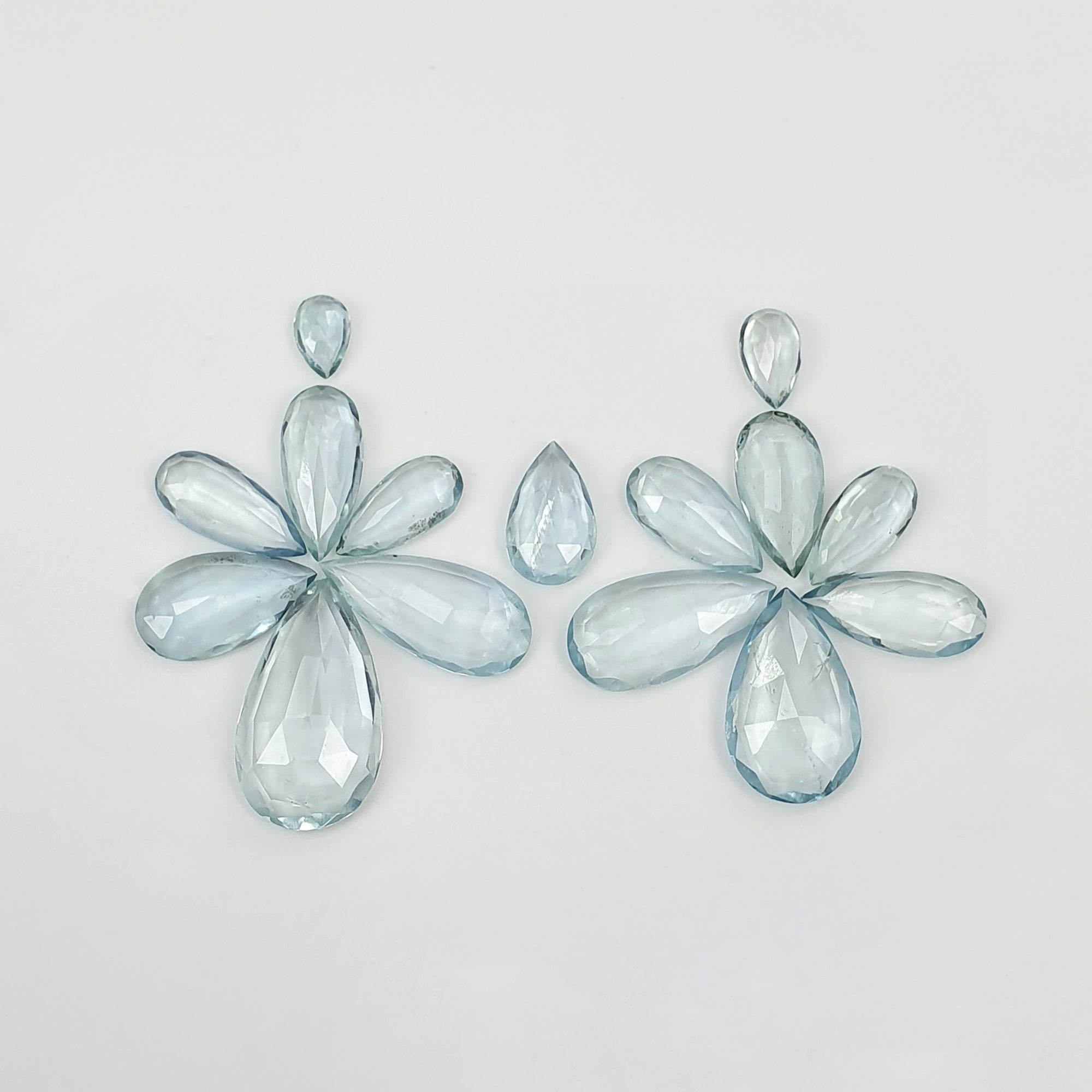 Natural Untreated Blue Aquamarine Gemstone Rose Cut - 23.55cts Pear Shape (6.5*4mm to 18*10.5mm) 15pcs | Jewelry Making, Engagement Rings & Healing Crystals