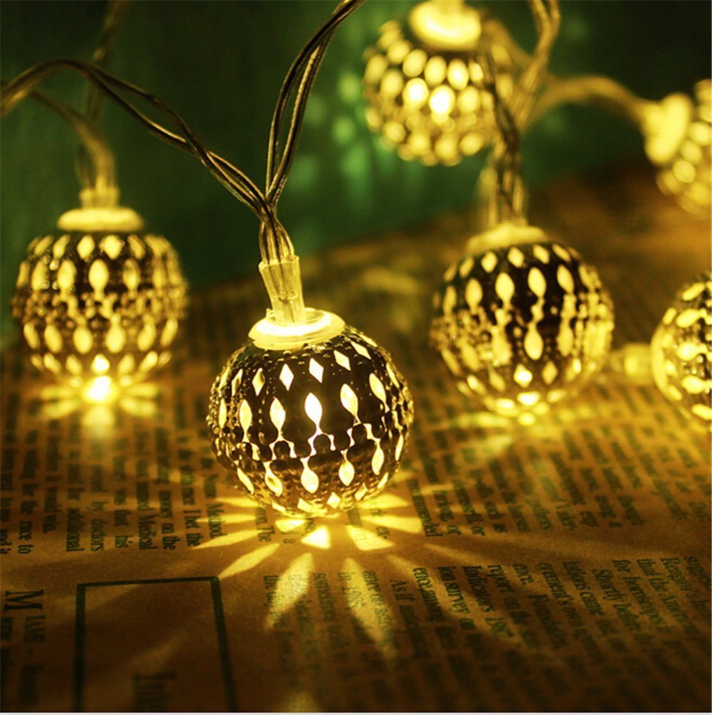 20 Silver LED Moroccan String Lights with 8 Modes - Extendable Metal Orb Lights for Wedding, Party, Holiday Decor - Indoor/Outdoor Christmas, Birthday, Easter Decoration (13 ft) - Perfect for Patio, Garden, Bedroom & Living Room Lighting
