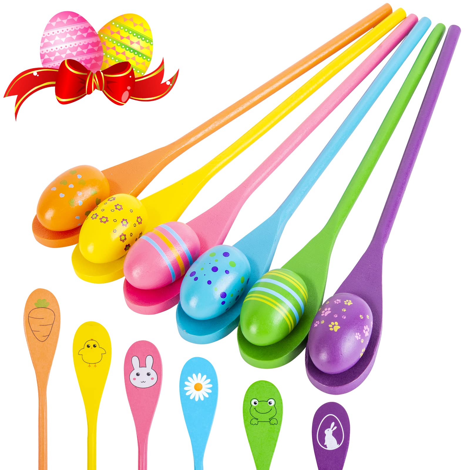 6 Players Easter Egg and Spoon Race Game Set - Fun Outdoor Family Activity for Kids, Easter Party Supplies & Classroom Games - Perfect for Easter Egg Hunts, Backyard Parties, School Events and Spring Celebrations