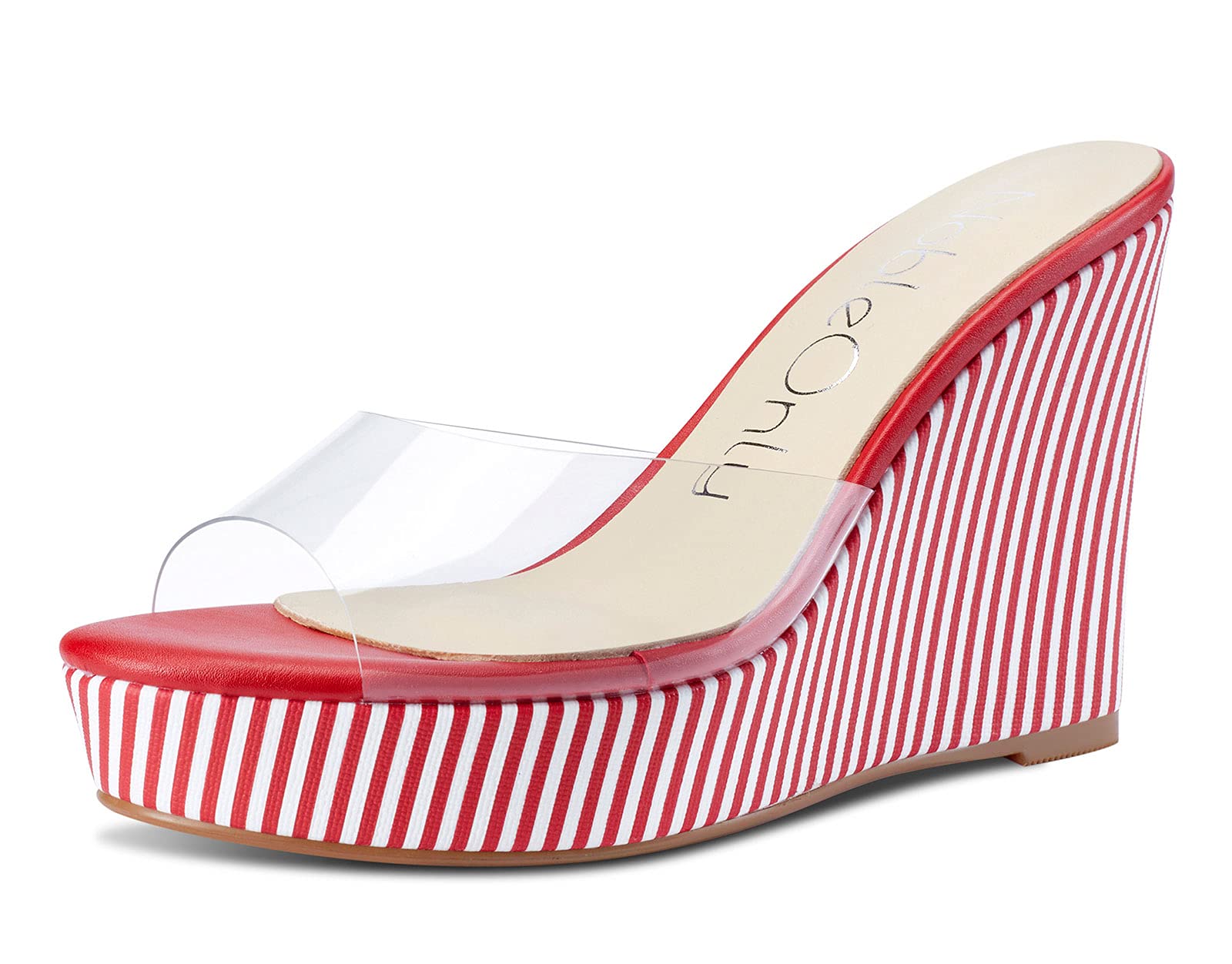 NobleOnly Women's Clear Transparent High Heel Platform Wedge Sandals - 10CM Comfortable Leather Lined Slip-On Office Shoes for Work, Party & Special Occasions