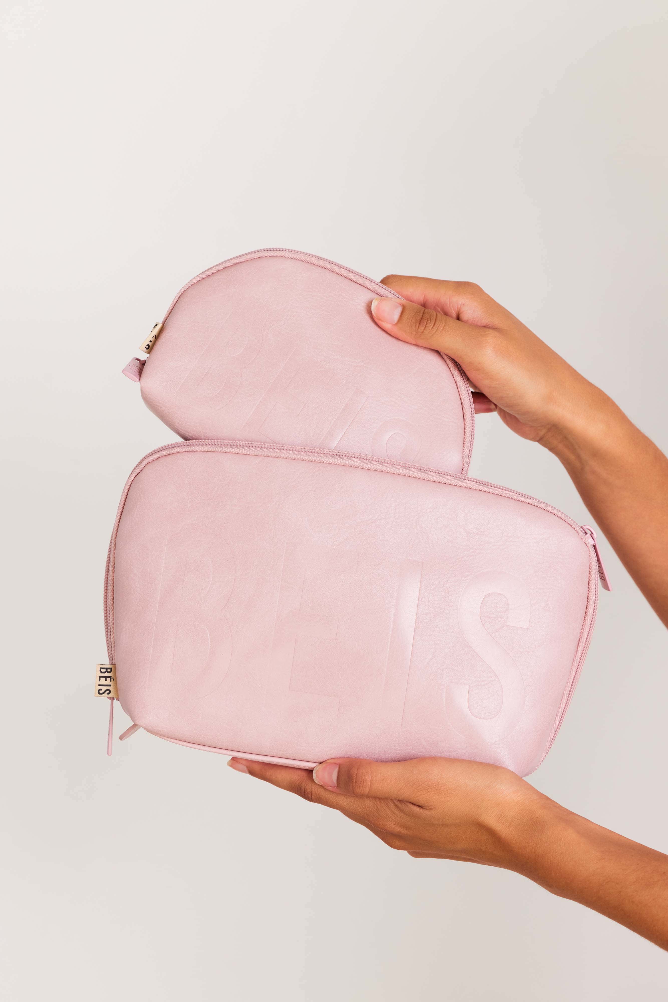 Premium Atlas Pink Cosmetic Pouch Set - Travel Makeup Organizer for Women | Waterproof & Durable Beauty Case for Toiletries, Brushes & Essentials