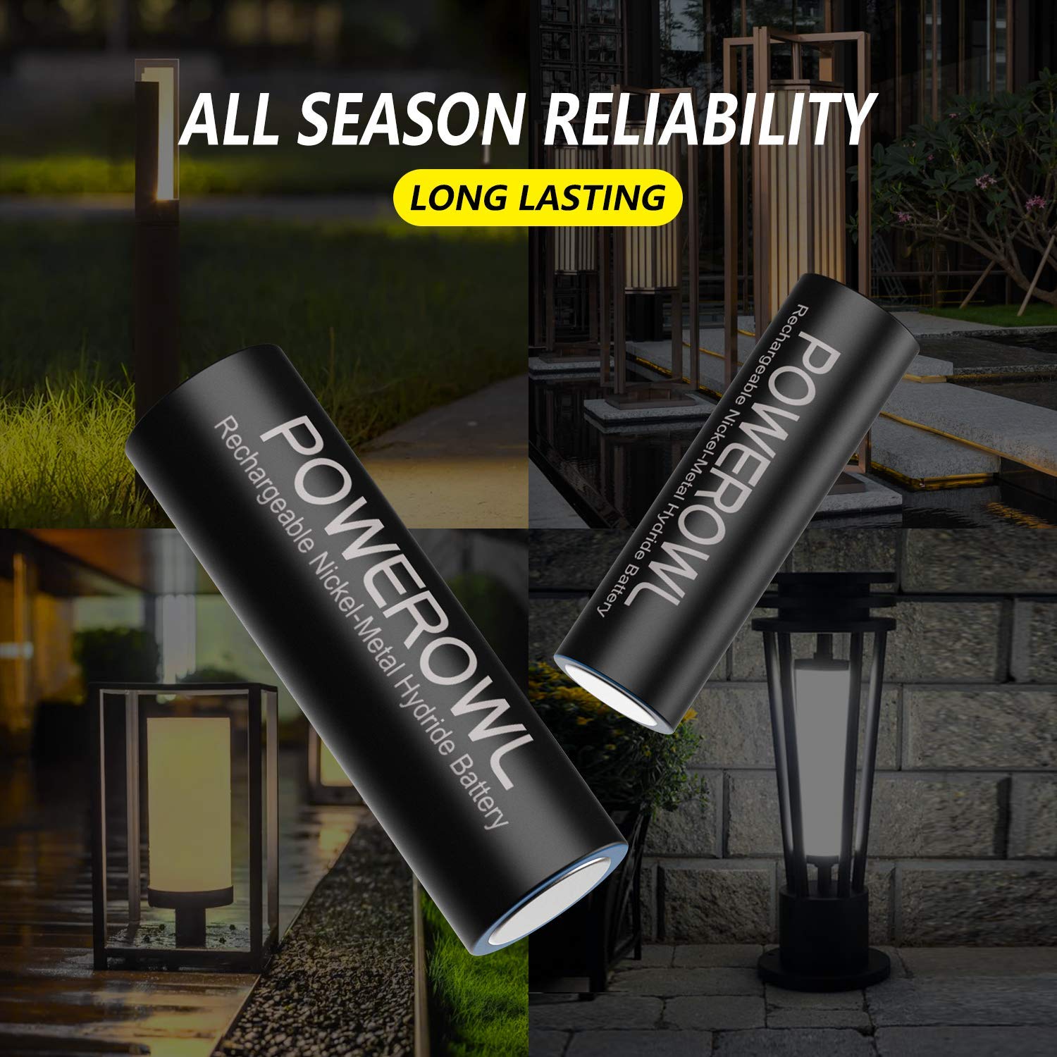POWEROWL Solar Rechargeable AA Batteries 2800mAh - Wide Temperature Range, High Performance for Solar Garden Lights, String Lights & Outdoor Devices - Universal Rechargeable (12 Pack) - Perfect for Camping, Emergency Kits & Solar-Powered Decorations