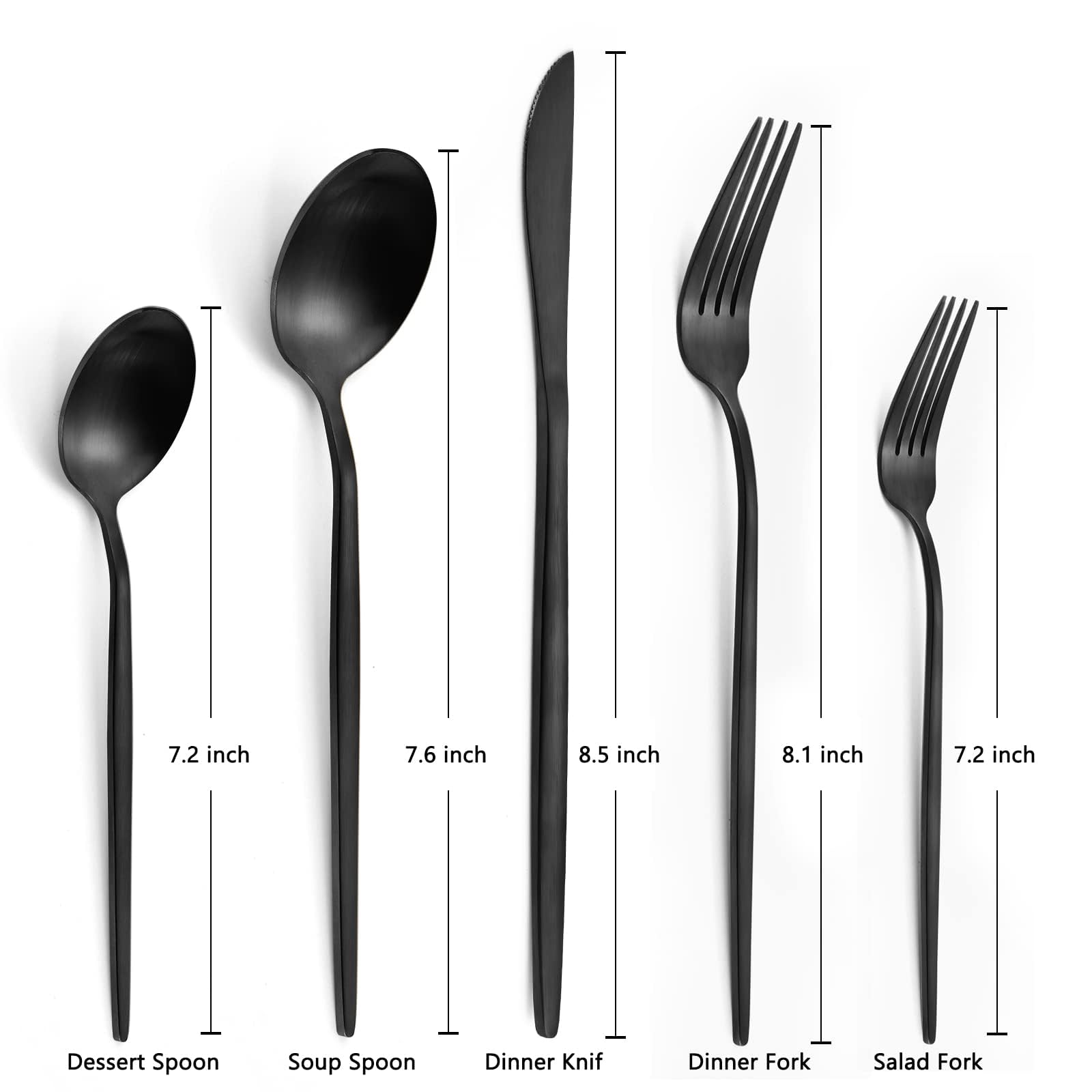 LAZAHOME 40-Piece Matte Black Stainless Steel Flatware Set for 8 - Satin Polished Cutlery Set with Spoons & Forks - Dishwasher Safe Kitchen Utensils for Dinner Parties, Restaurants & Home Dining