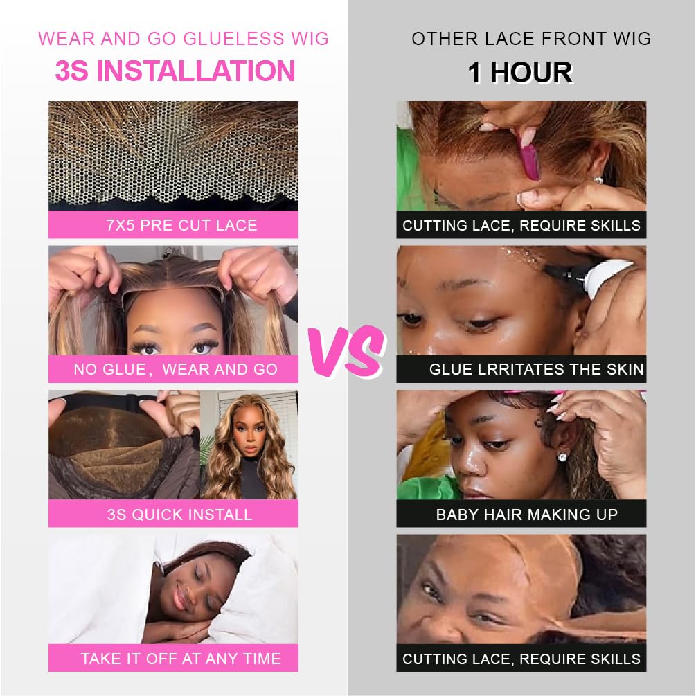 30 Inch Ombre Lace Front Human Hair Wig - 200% Density Glueless Pre Plucked with Baby Hair | Highlighted Wear & Go Wig for Women | Perfect for Daily Wear, Parties & Special Occasions