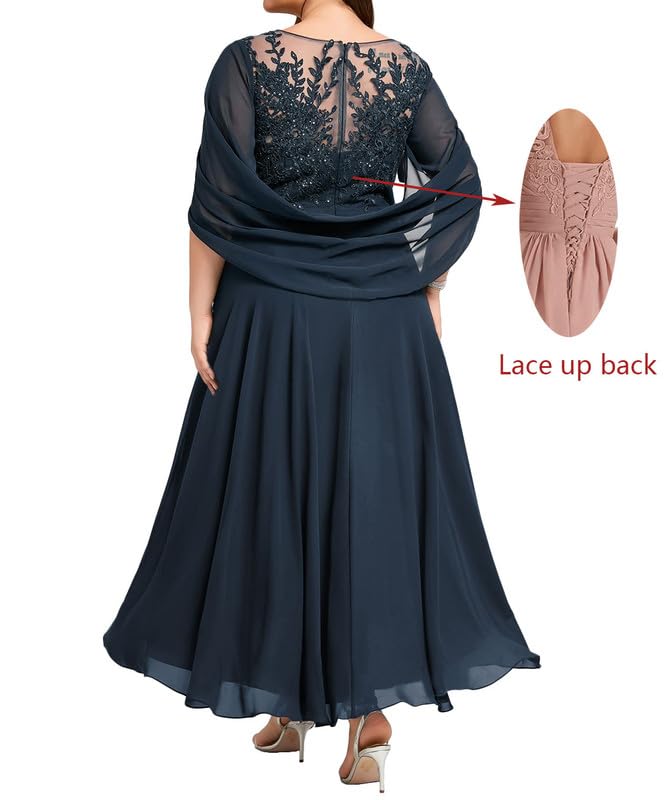 Elegant Plus Size Lace Mother of The Bride Dress with Detachable Cape - Formal Wedding Guest Gown for Special Occasions, Church Ceremonies & Evening Events