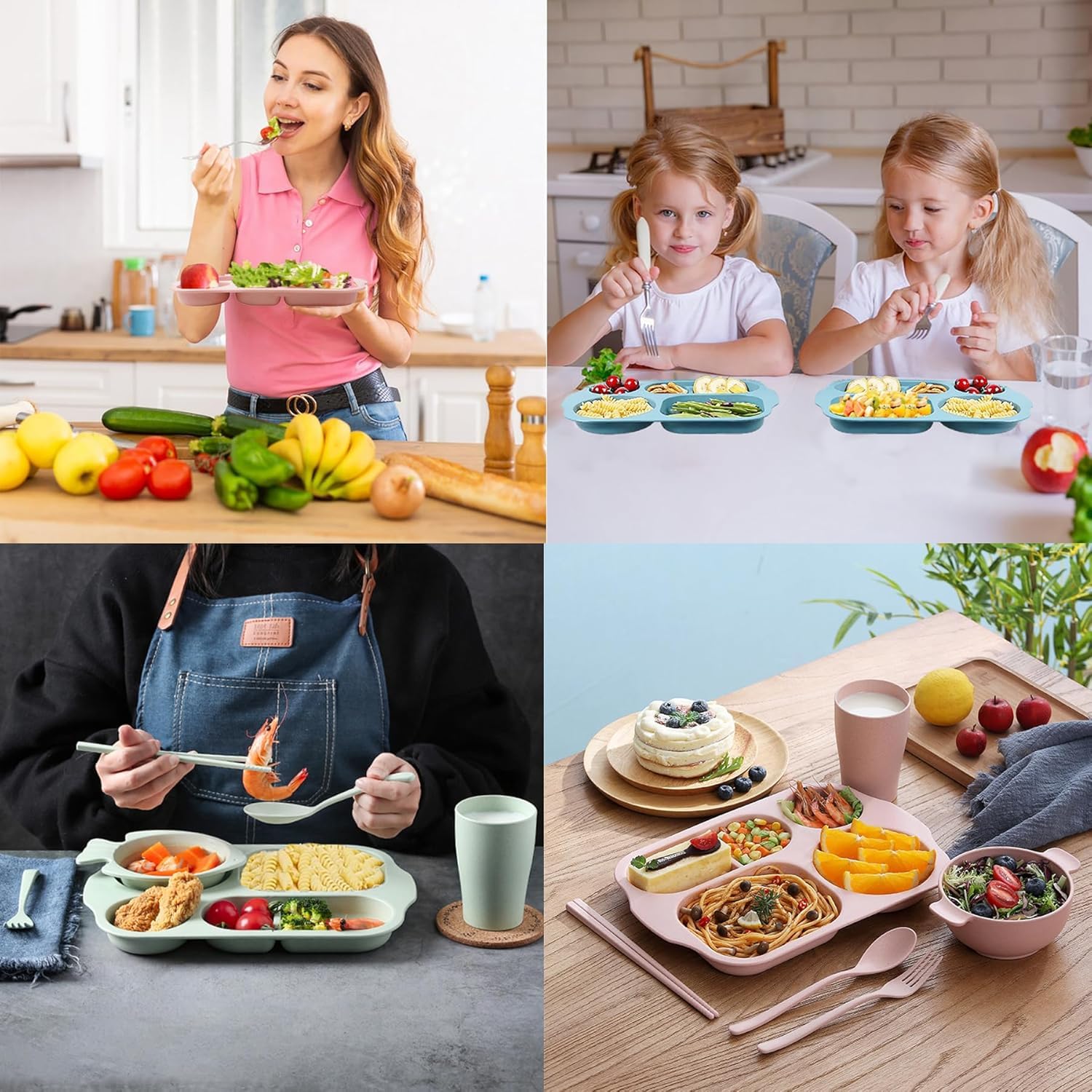 **Nicunom 8 Pack Unbreakable 5-Compartment Wheat Straw Divided Plates – BPA-Free, Microwave & Dishwasher Safe, 11 Inch – Perfect for Kids & Adults Lunch, Picnics, School, and Office Meals**