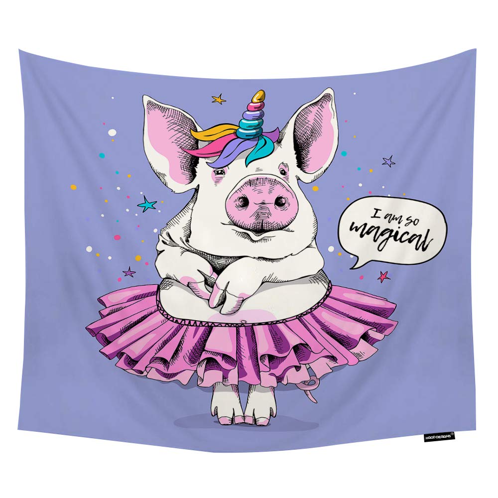 Cute Cartoon Pig Tapestry - Ballerina Tutu & Unicorn Mask with 'I Am So Magical' Quote - 80
