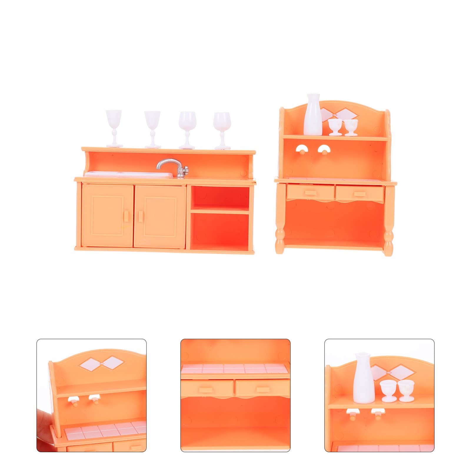 HANABASS 2-Piece Miniature Kitchen Cabinet Set - Wooden Mini Furniture for Dollhouse, Model Kitchens & Home Decor - Perfect for DIY Projects, Collectibles & Room Display