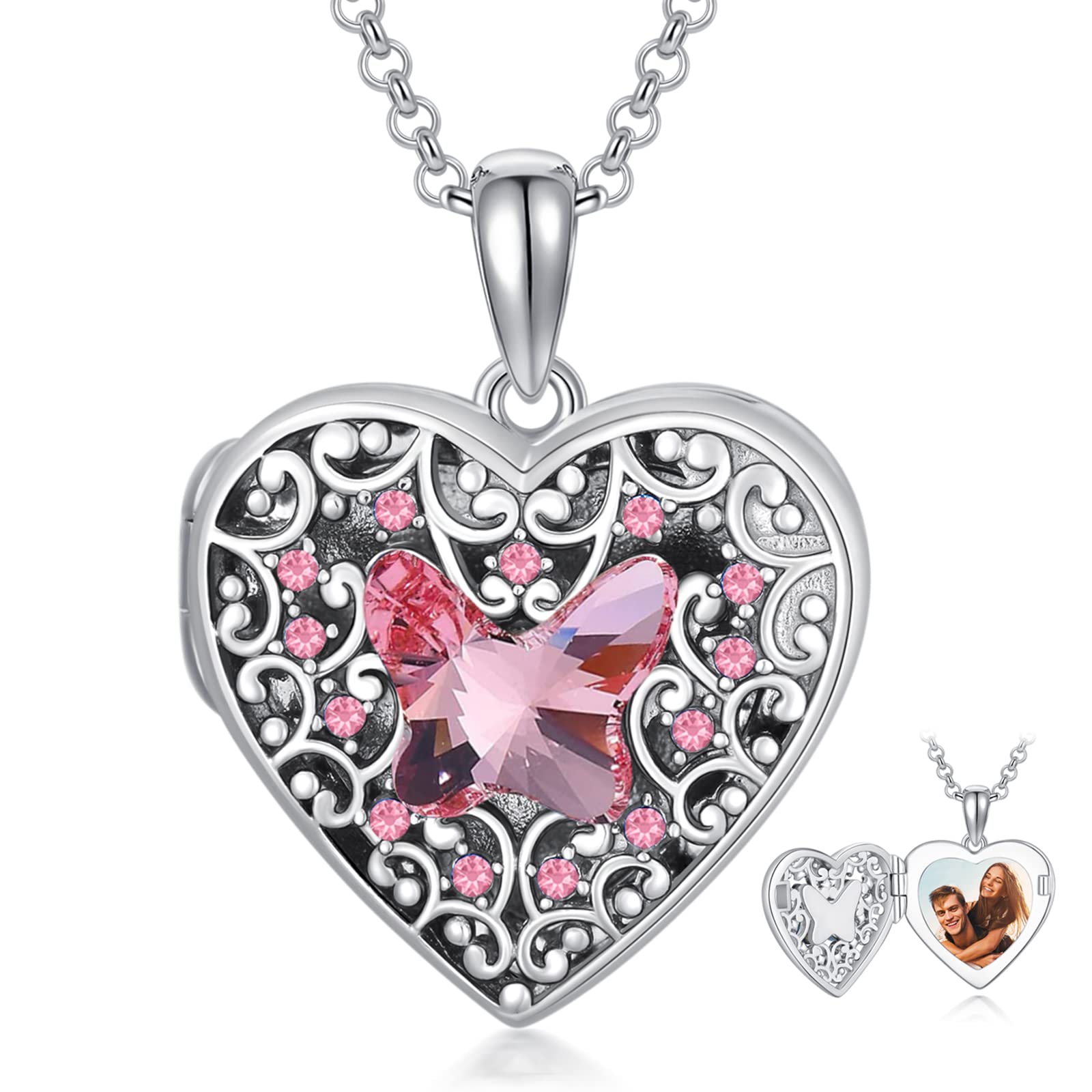 Dorunmo 925 Sterling Silver Heart Locket Necklace - Photo Pendant for Pictures - Perfect for Valentine's Day, Anniversary & Mother's Day Gifts
