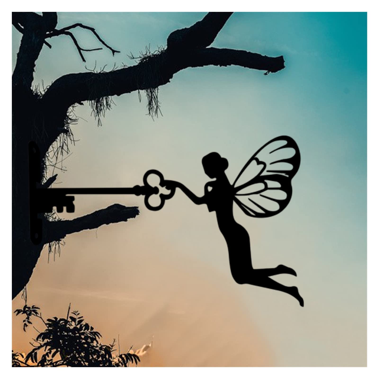 TOMYEUS Metal Iron Rustic Sitting Fairy Silhouette Garden Sculpture - Outdoor Home Wall Art Decor for Garden, Patio, Yard & Landscape Design | Perfect for Fairy Gardens, Flower Beds & Backyard Decorations