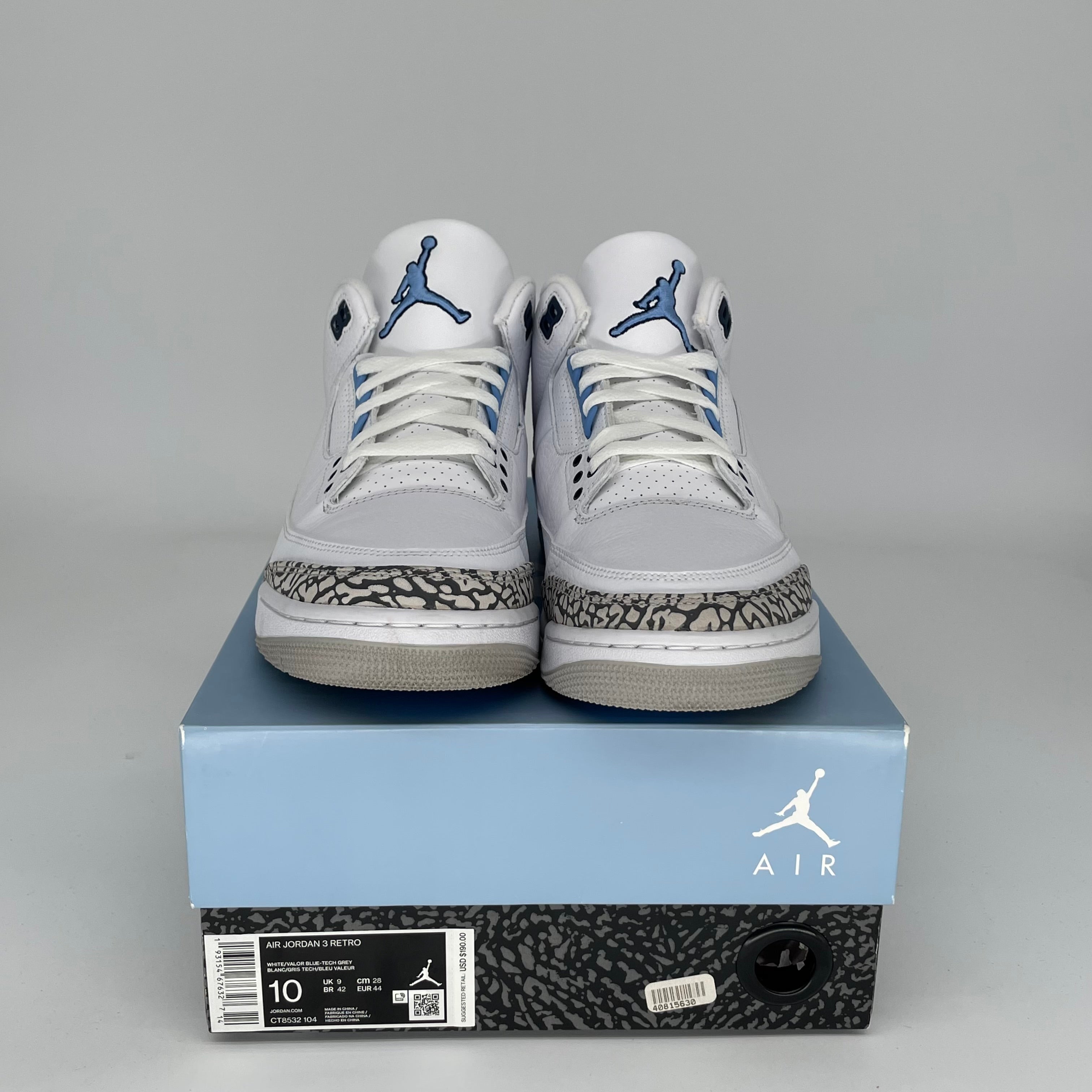AIR JORDAN 3 UNC Men's Basketball Shoes Size 10 - CT8532-104 - Authentic Retro Sneakers for Casual Wear & Street Style