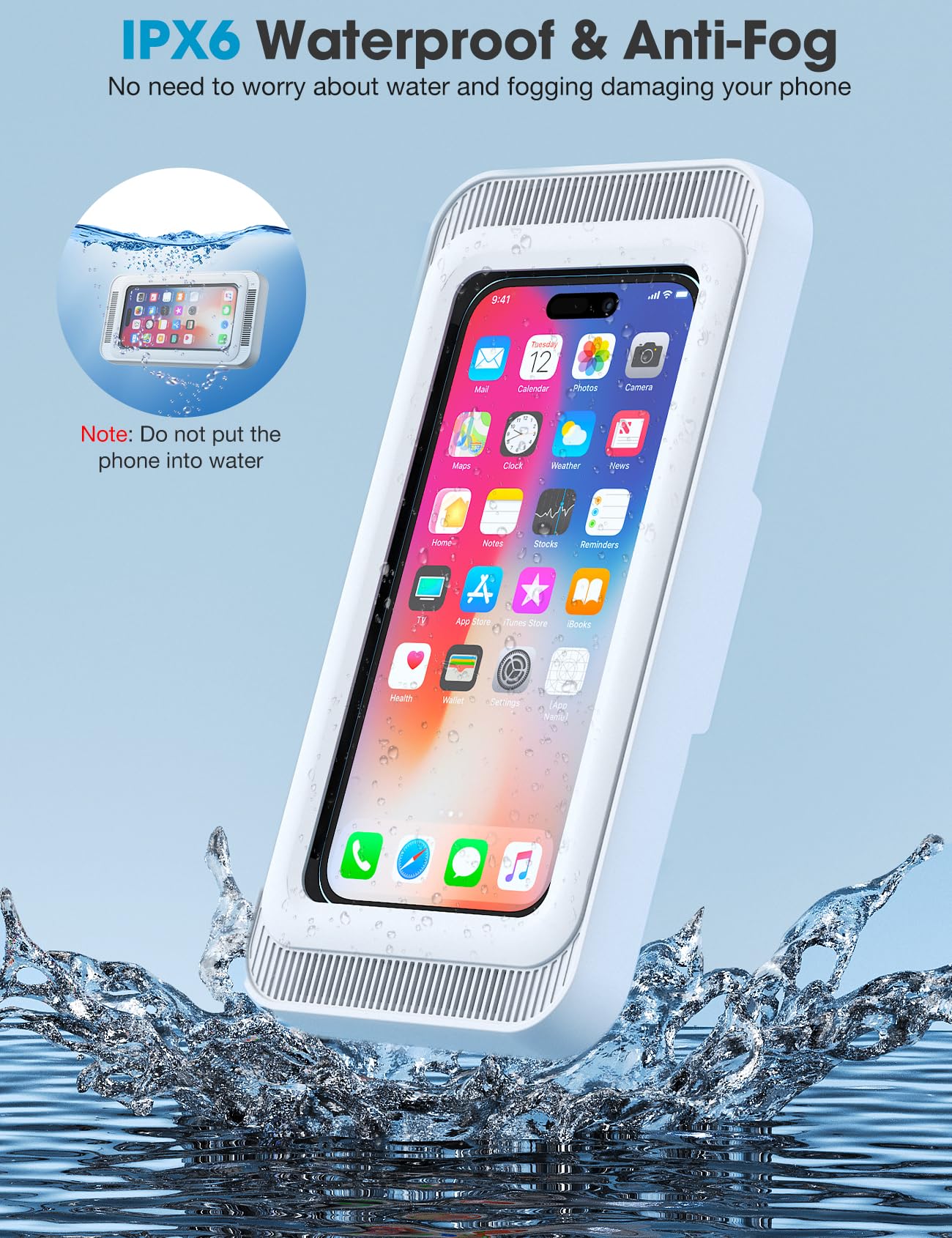 KUNSLUCK Waterproof Shower Phone Holder with 480° Rotation - Universal Wall Mount Stand for iPhone & Android (4-7 Inch) - Bathroom, Mirror, Bathtub & Kitchen Use - Crystal Clear Sound Quality