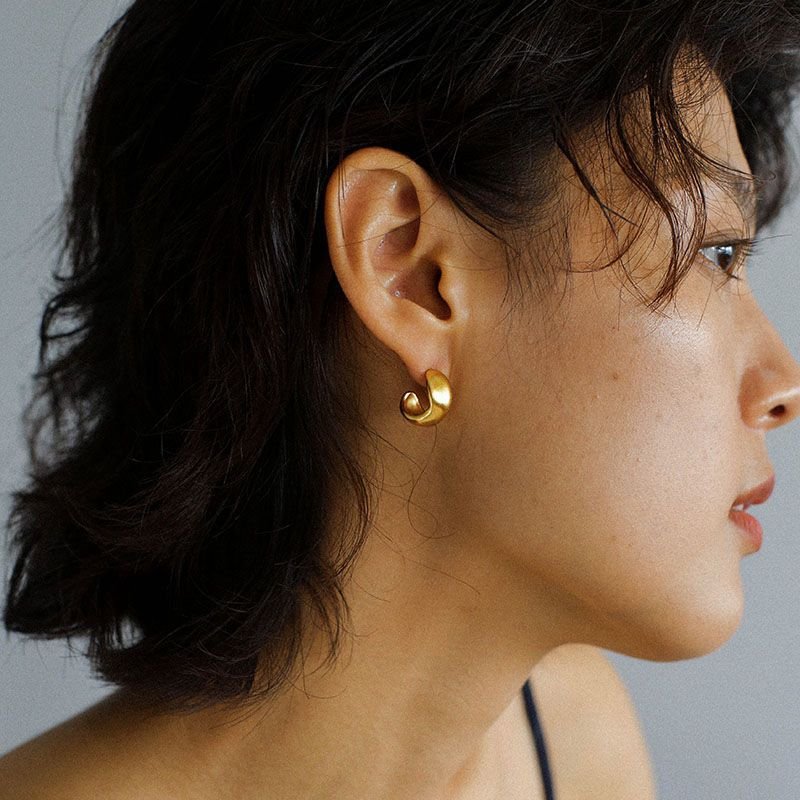 Classic C-Shaped Frosted Huggie Earrings - 18K Gold Vermeil Hoop Earrings for Women, Perfect for Everyday Wear & Special Occasions