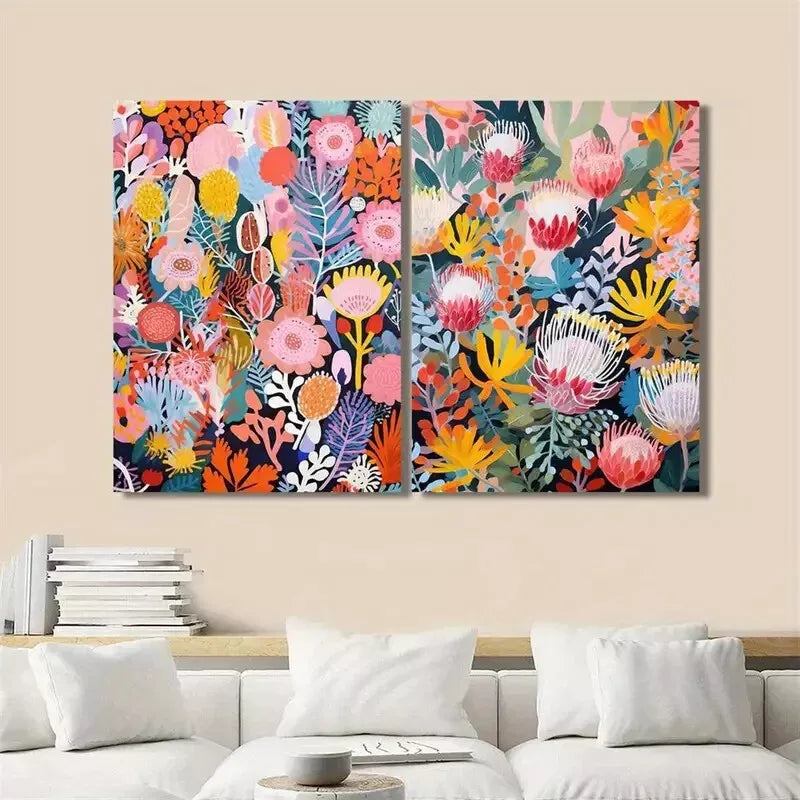 2-Pack Bohemian Style Native Flowers and Shrubs Canvas Wall Art - 50x75cm Framed Prints | High-Quality Australian Made Ready-to-Hang Decor for Living Room, Bedroom & Office